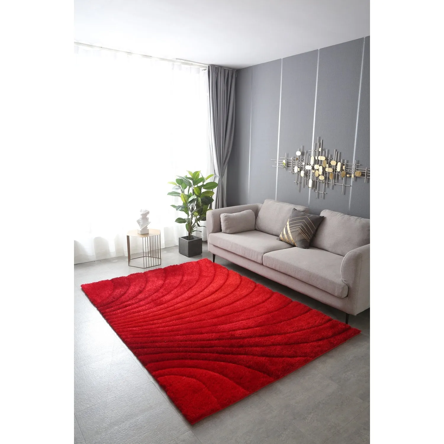 3D Shaggy Hand-tufted Polyester Modern Area Rug