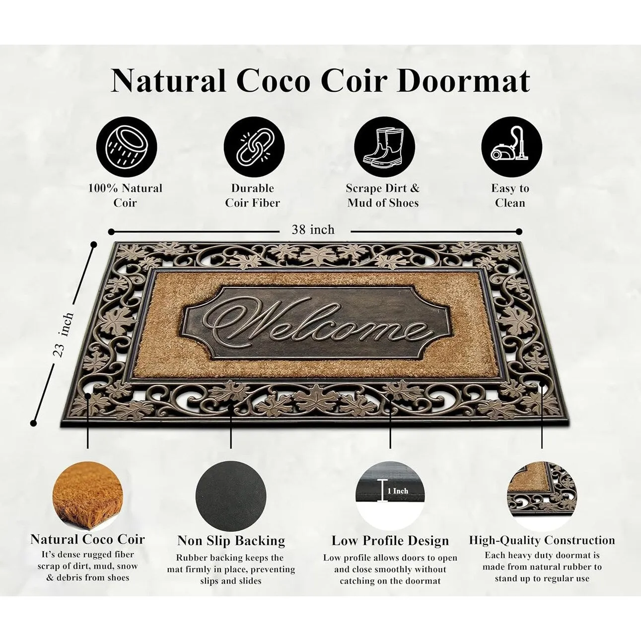 A1HC Entrance Door Mat. Durable Large Non-Slip Welcome Doormat. Indoor Outdoor for Front Door. Bronze - 23X38