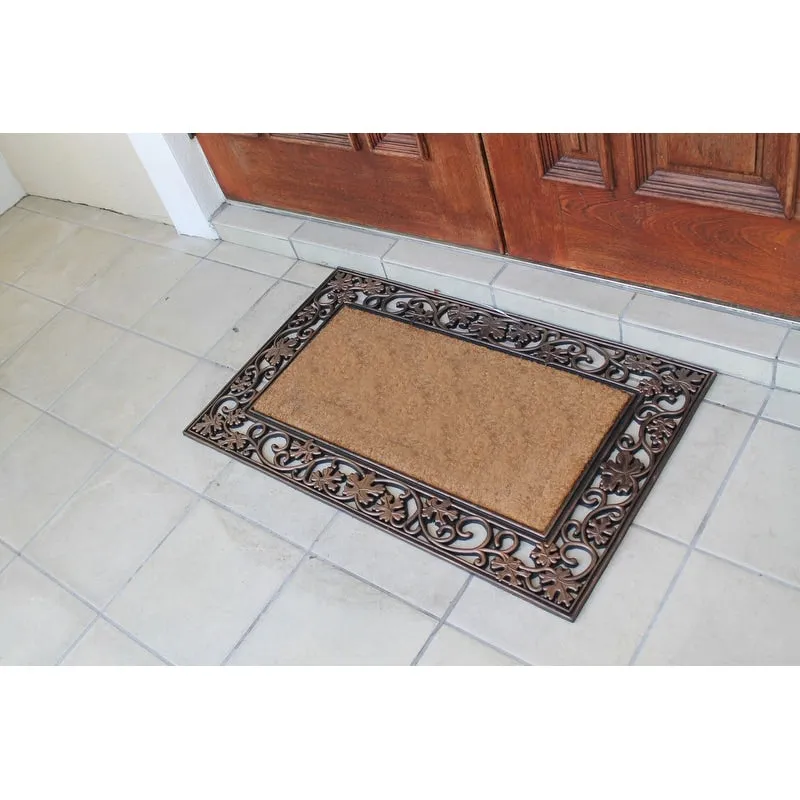 A1HC Rubber and Coir Door Mat Floral Border Dirt Trapper Heavy Weight Doormat