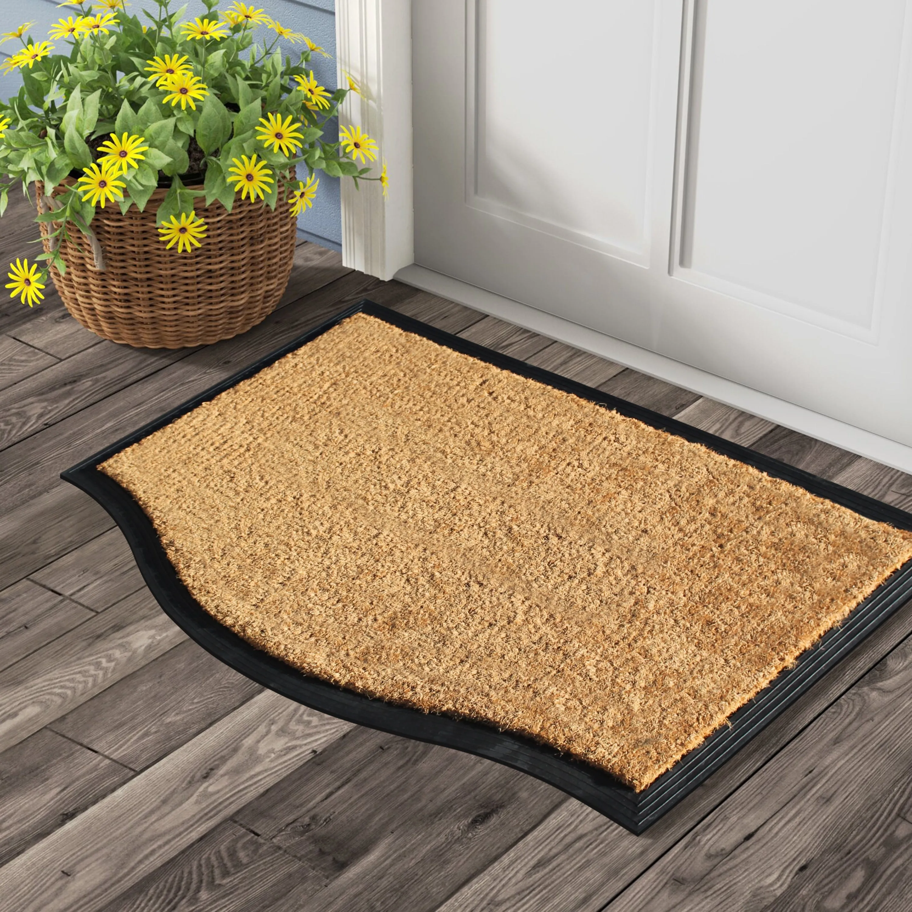 A1HC Rubber and Coir Door Mat Floral Border Dirt Trapper Heavy Weight Doormat
