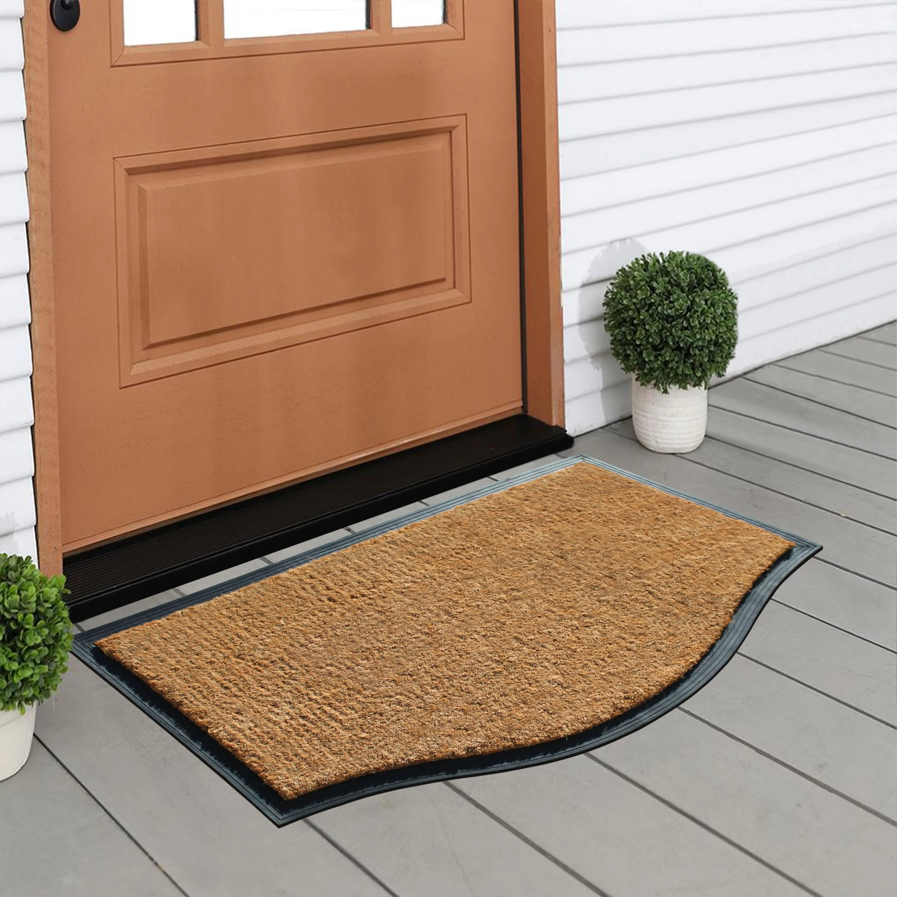 A1HC Rubber and Coir Door Mat Floral Border Dirt Trapper Heavy Weight Doormat