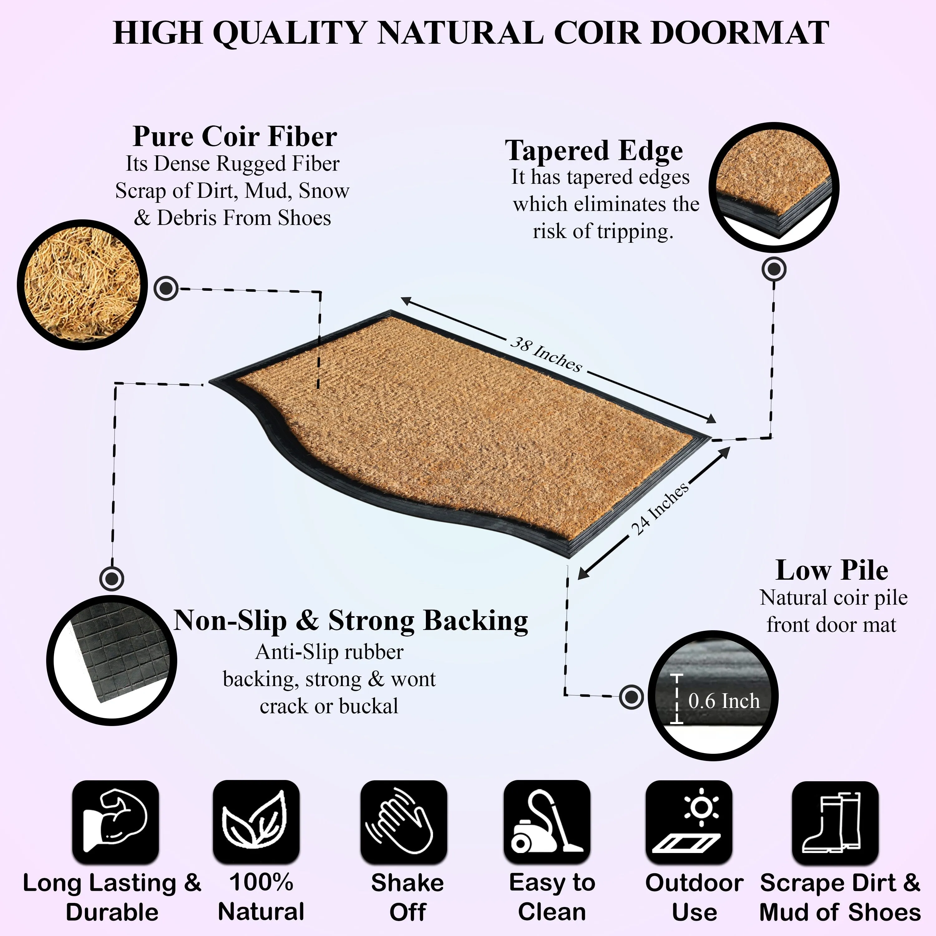 A1HC Rubber and Coir Door Mat Floral Border Dirt Trapper Heavy Weight Doormat