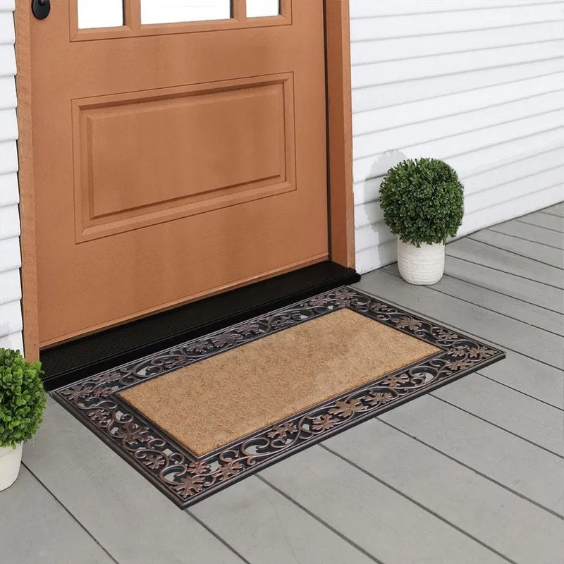 A1HC Rubber and Coir Door Mat Floral Border Dirt Trapper Heavy Weight Doormat