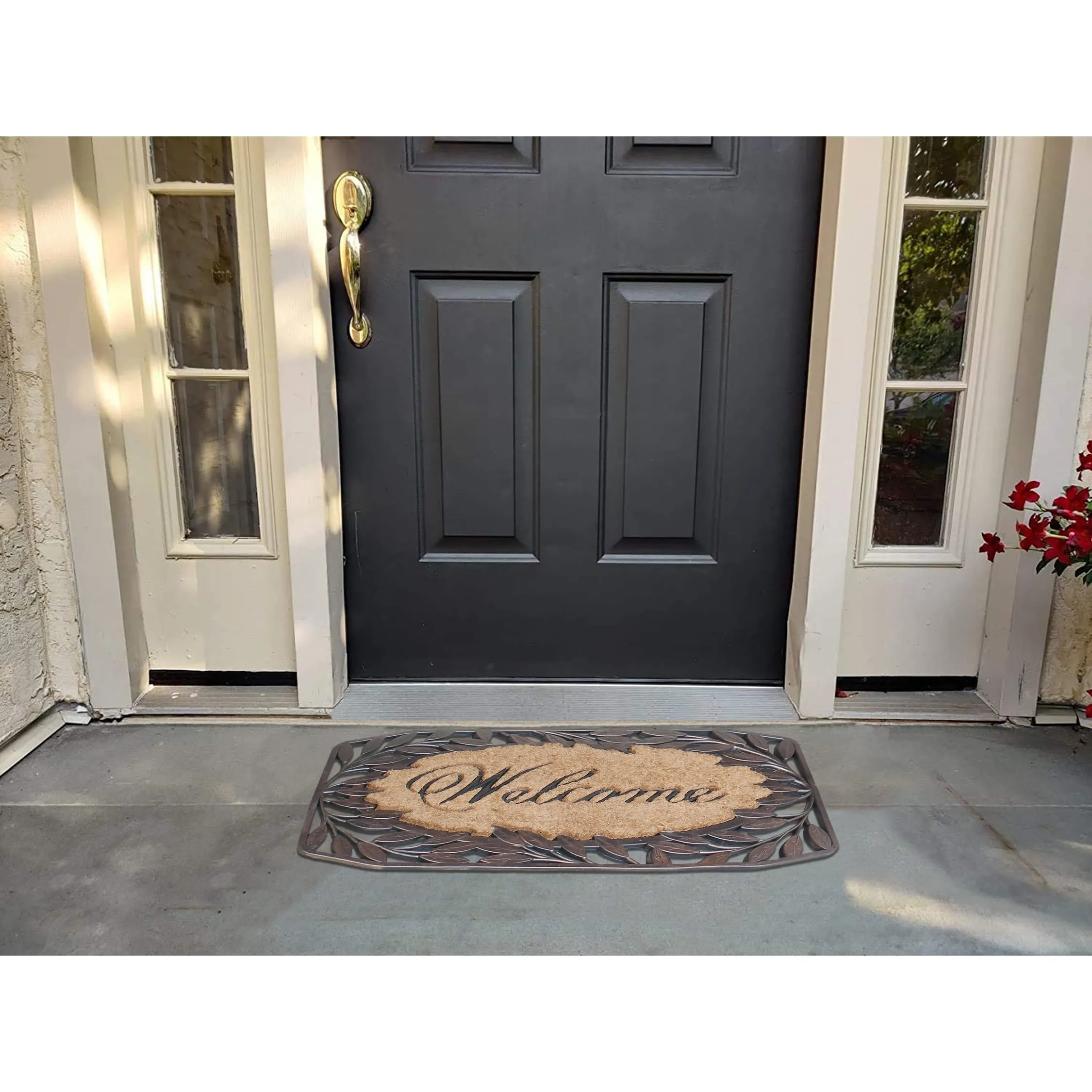 A1HC Rubber and Coir Door Mat Floral Border Dirt Trapper Heavy Weight Doormat