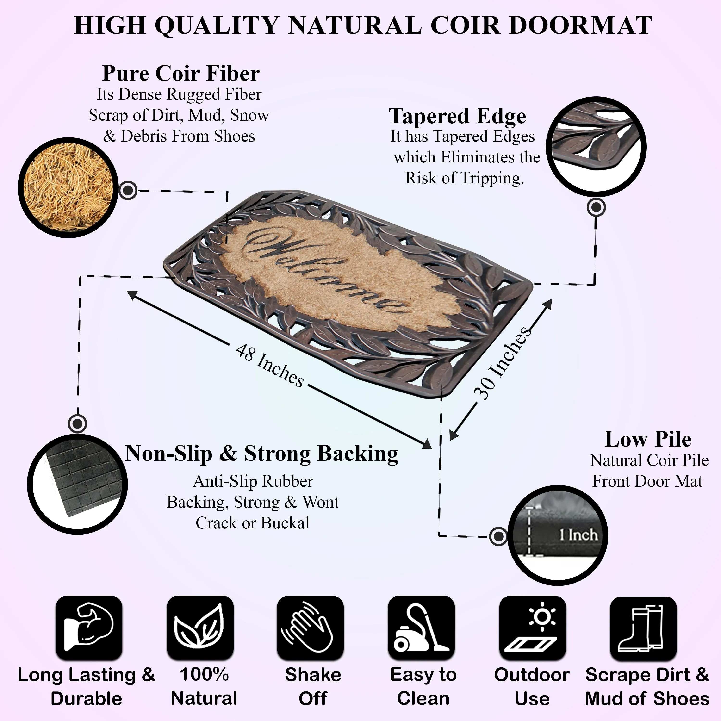 A1HC Rubber and Coir Door Mat Floral Border Dirt Trapper Heavy Weight Doormat