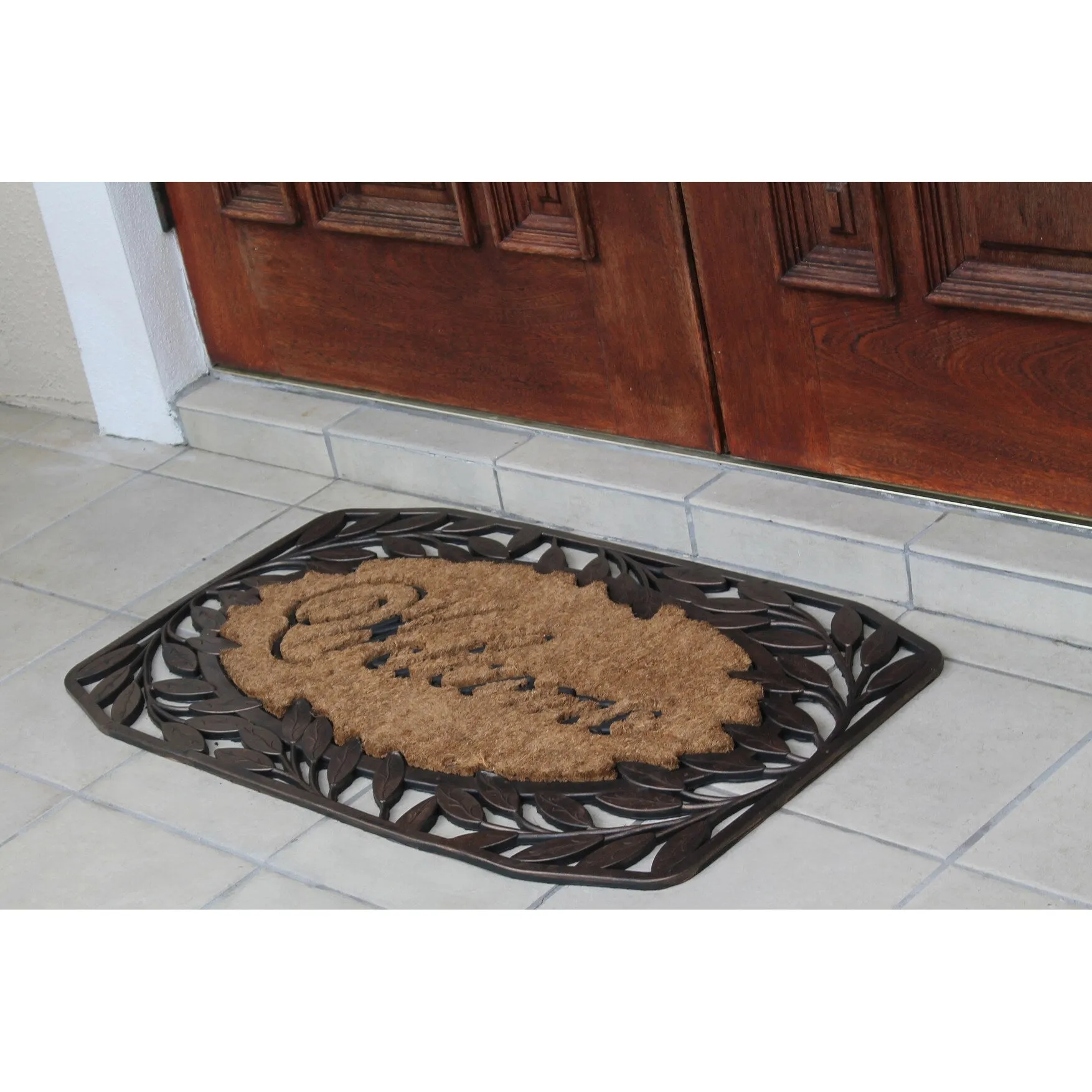A1HC Rubber and Coir Door Mat Floral Border Dirt Trapper Heavy Weight Doormat
