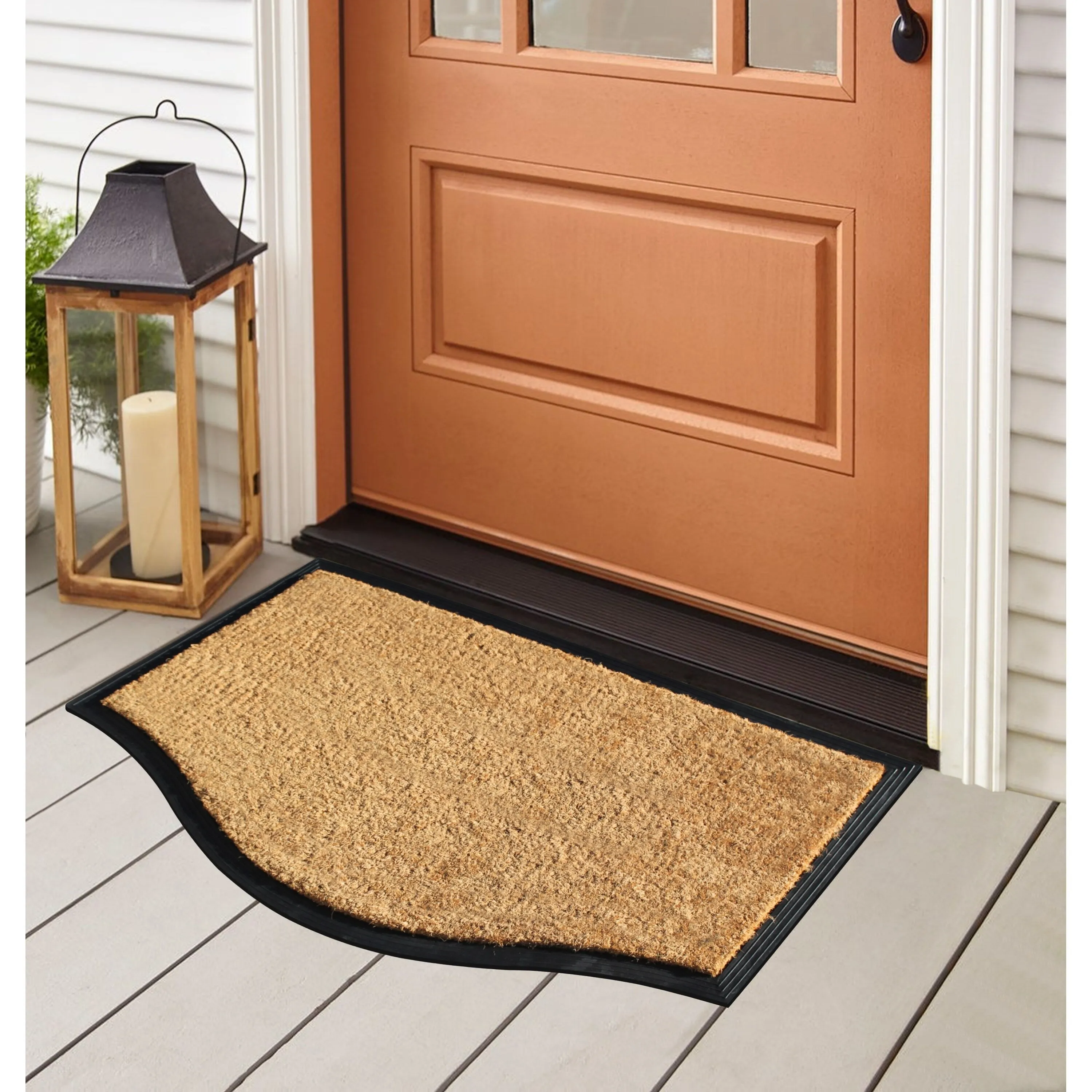 A1HC Rubber and Coir Door Mat Floral Border Dirt Trapper Heavy Weight Doormat