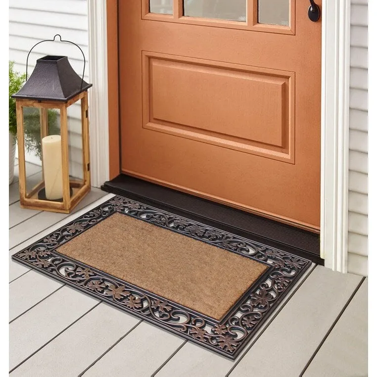 A1HC Rubber and Coir Door Mat Floral Border Dirt Trapper Heavy Weight Doormat