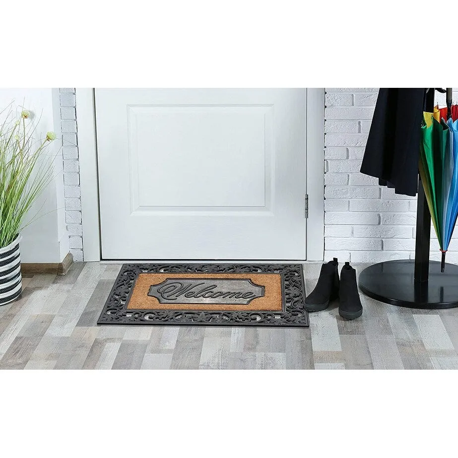 A1HC Rubber and Coir Door Mat Floral Border Dirt Trapper Heavy Weight Doormat