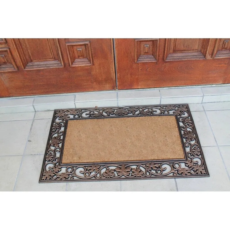 A1HC Rubber and Coir Door Mat Floral Border Dirt Trapper Heavy Weight Doormat
