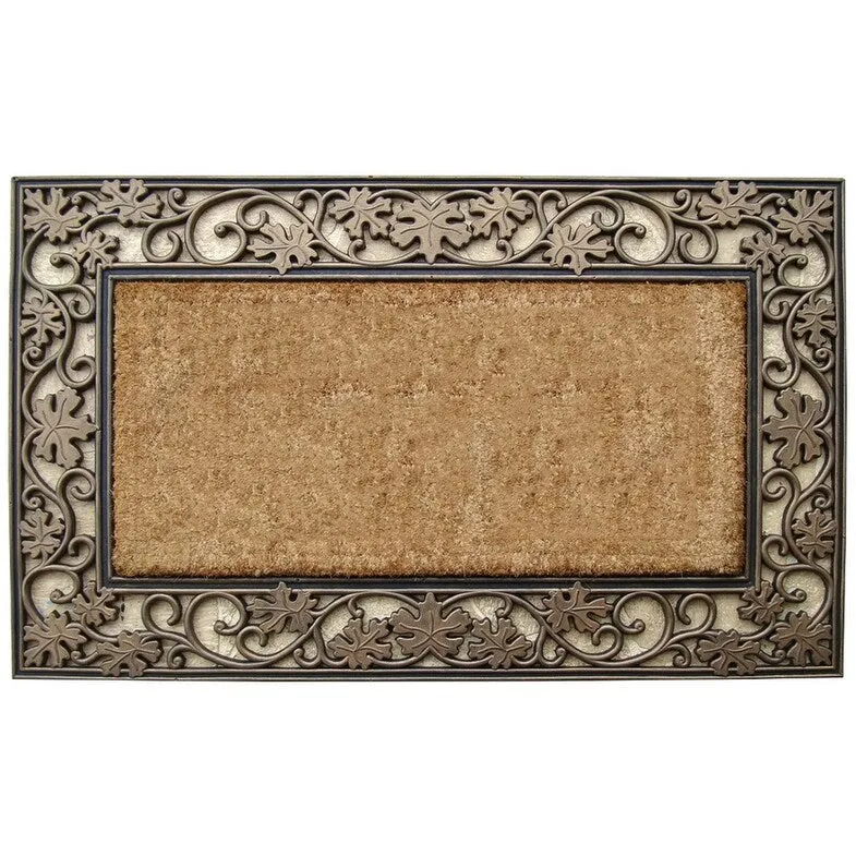 A1HC Rubber and Coir Door Mat Floral Border Dirt Trapper Heavy Weight Doormat