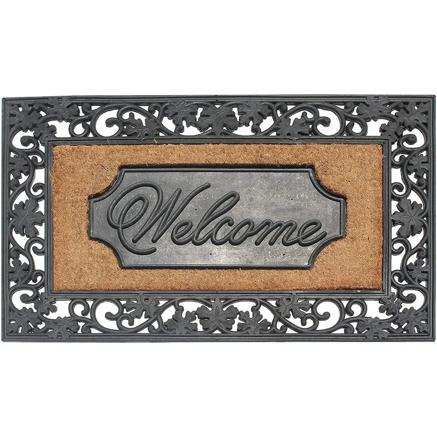 A1HC Rubber and Coir Door Mat Floral Border Dirt Trapper Heavy Weight Doormat