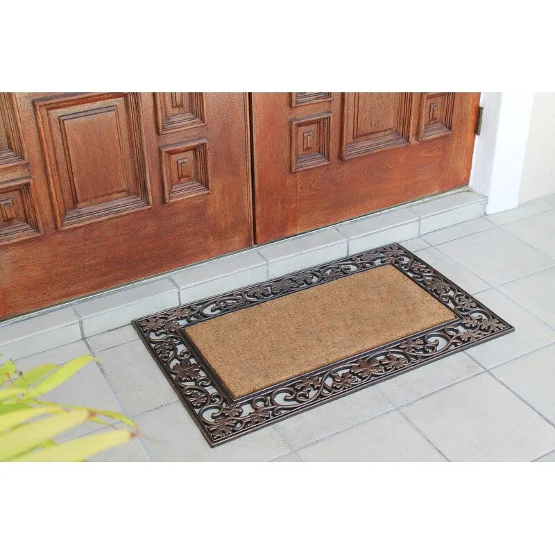 A1HC Rubber and Coir Door Mat Floral Border Dirt Trapper Heavy Weight Doormat
