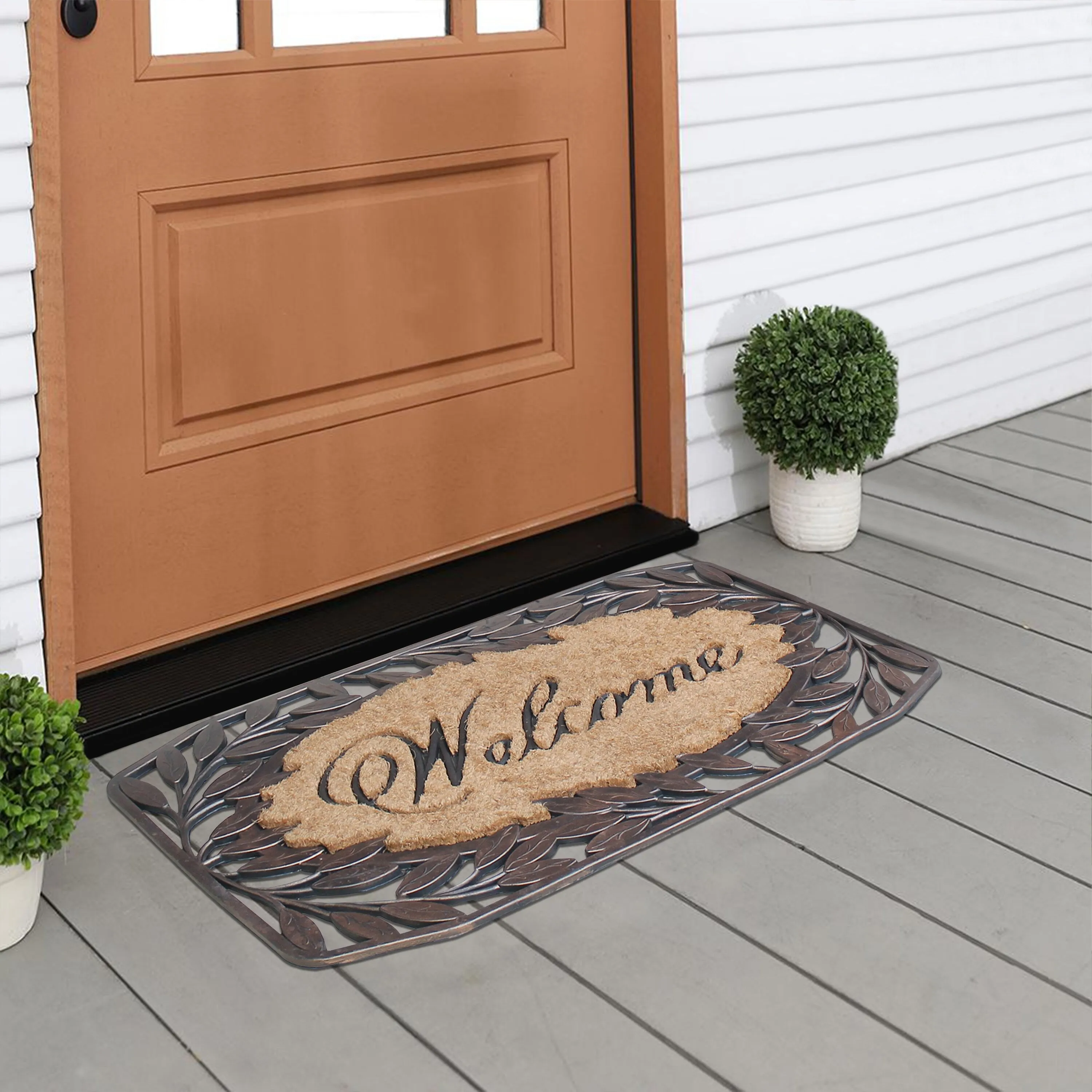 A1HC Rubber and Coir Door Mat Floral Border Dirt Trapper Heavy Weight Doormat