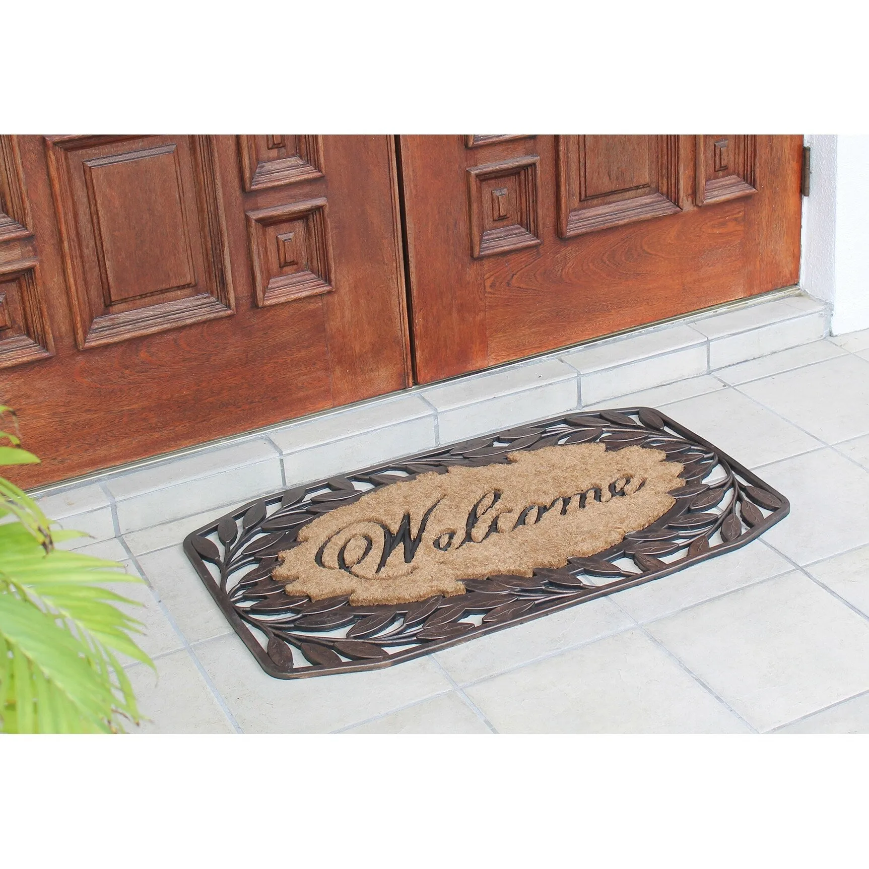 A1HC Rubber and Coir Door Mat Floral Border Dirt Trapper Heavy Weight Doormat