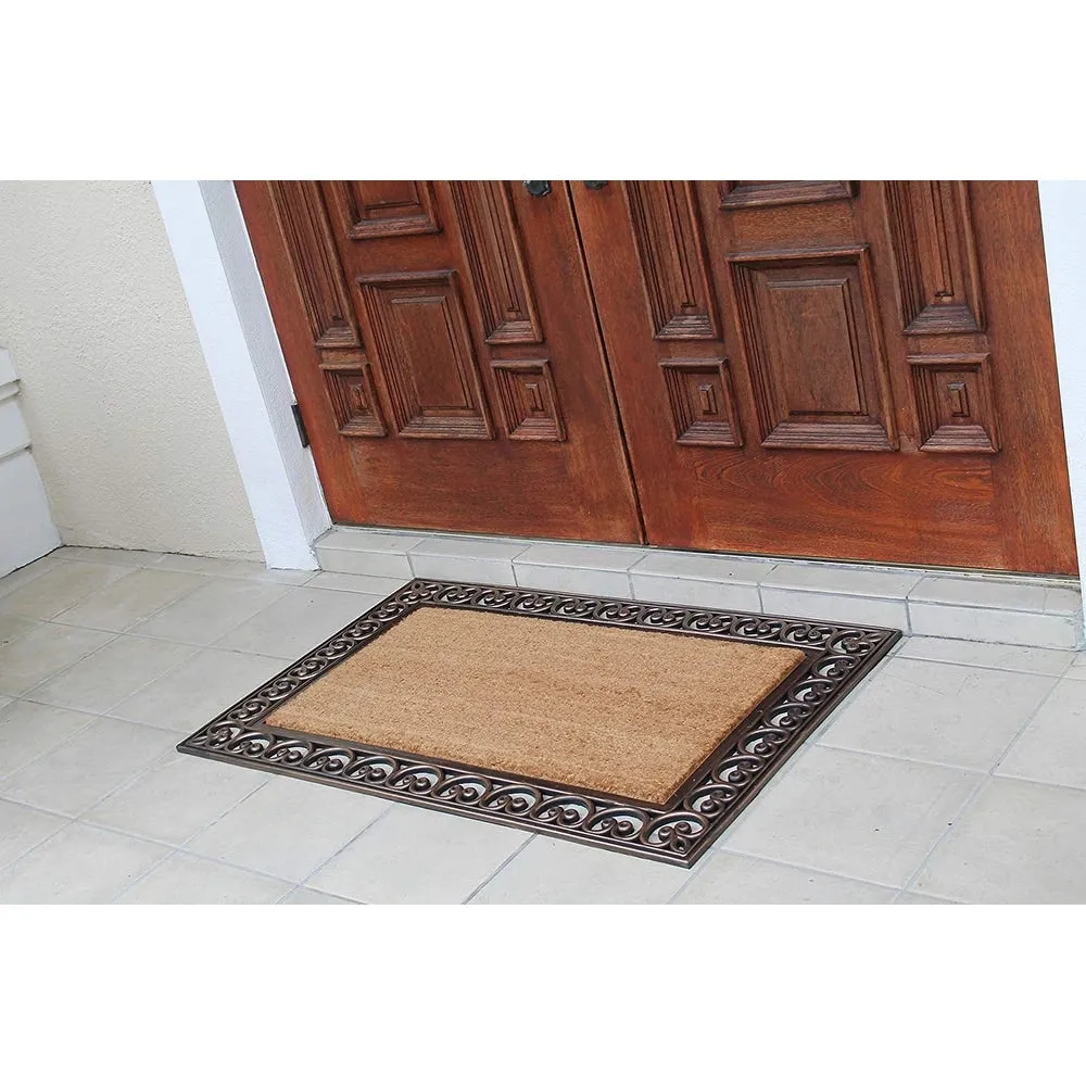 A1HC Rubber and Coir Paisley Border Doormat 30X48. Heavy Duty Mat for Front Door Large Size