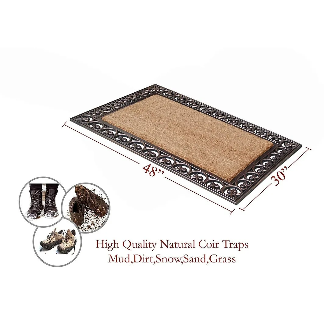 A1HC Rubber and Coir Paisley Border Doormat 30X48. Heavy Duty Mat for Front Door Large Size
