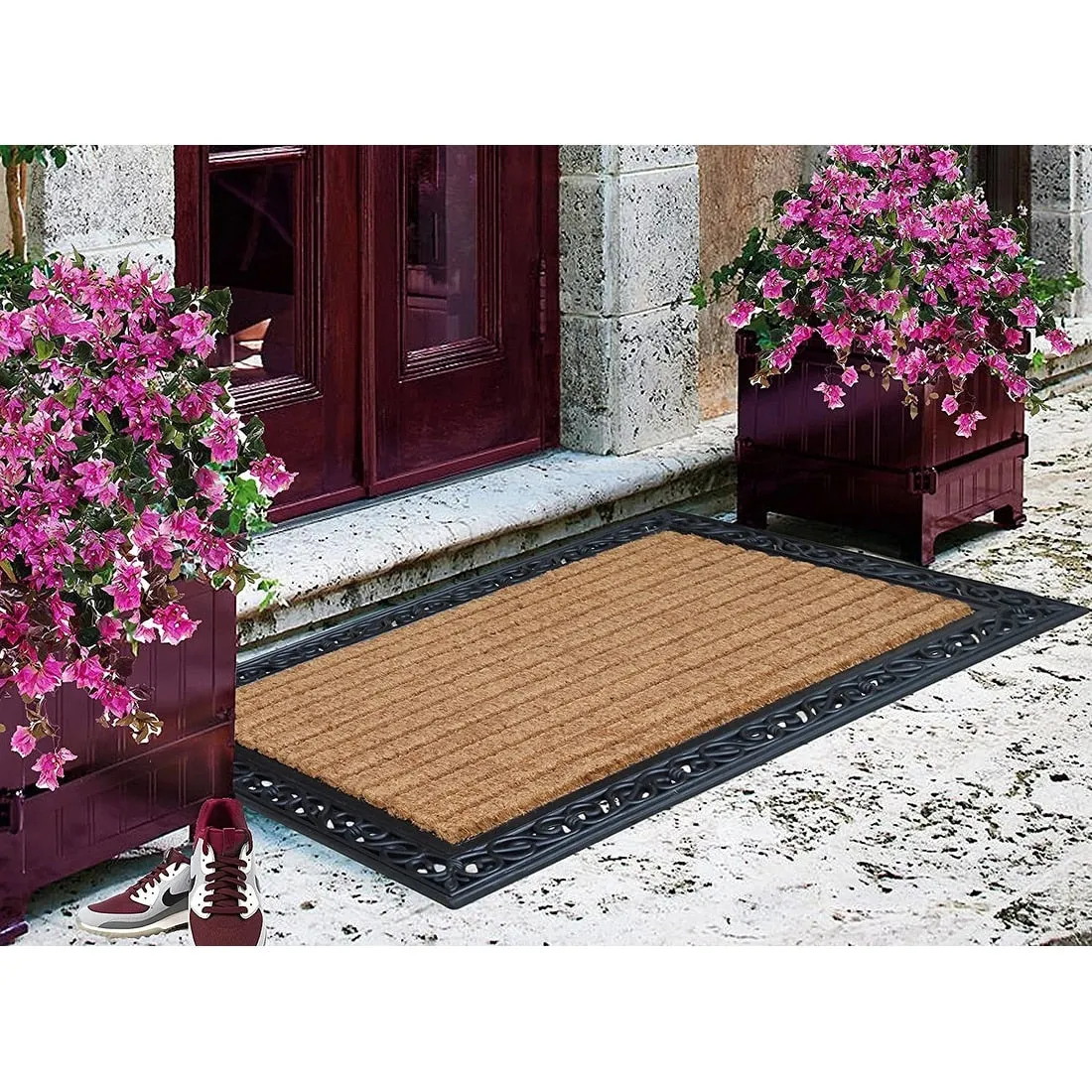 A1HC Rubber and Coir Paisley Border Doormat 30X48. Heavy Duty Mat for Front Door Large Size
