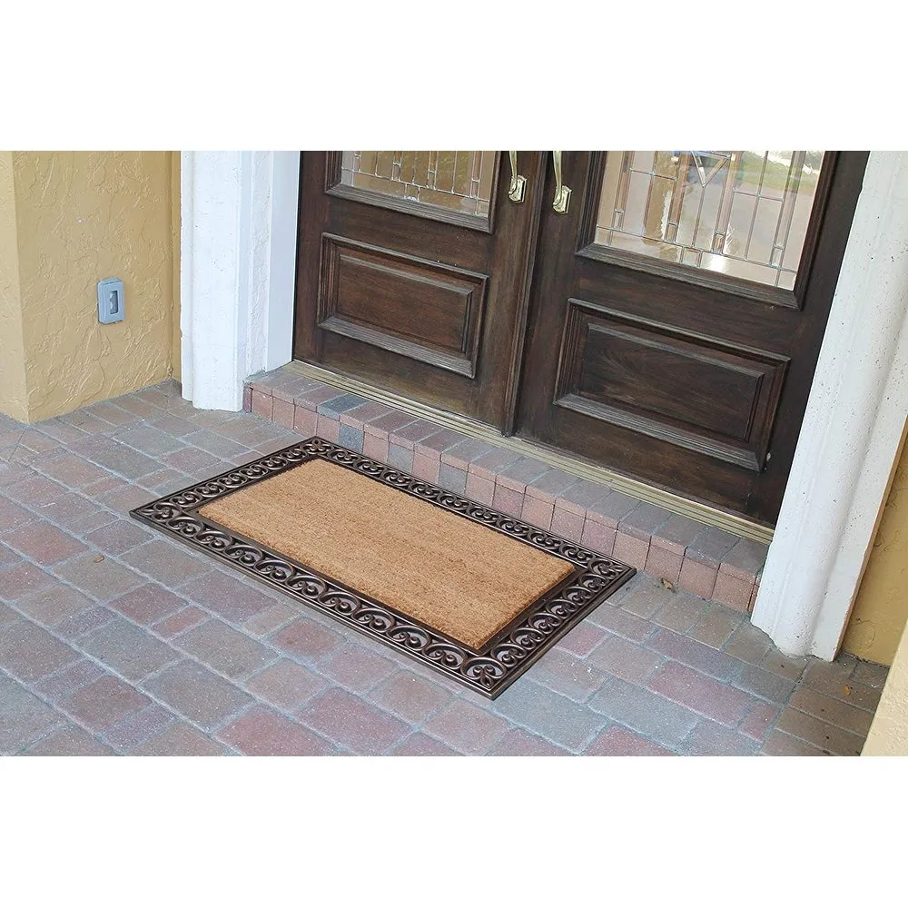 A1HC Rubber and Coir Paisley Border Doormat 30X48. Heavy Duty Mat for Front Door Large Size