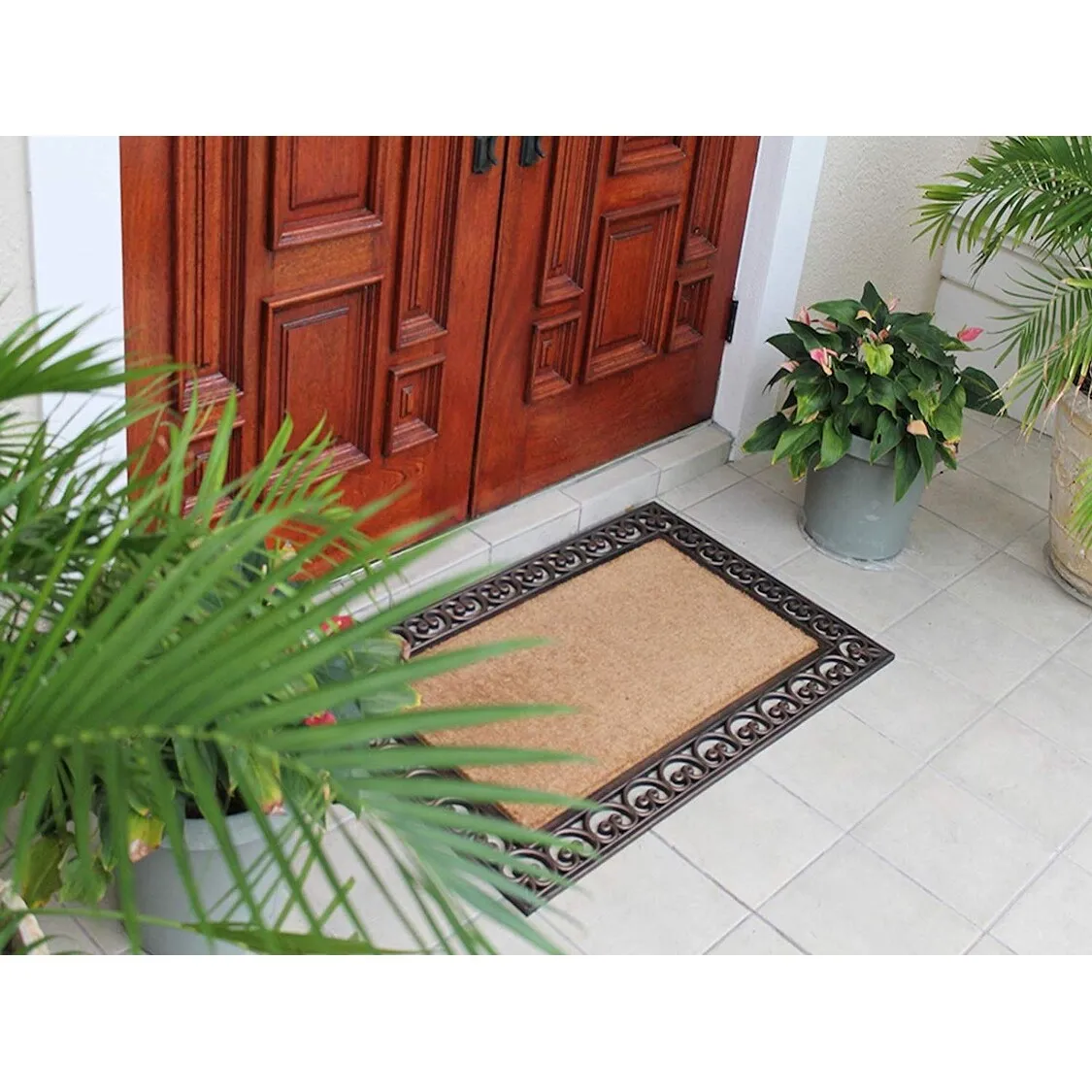 A1HC Rubber and Coir Paisley Border Doormat 30X48. Heavy Duty Mat for Front Door Large Size