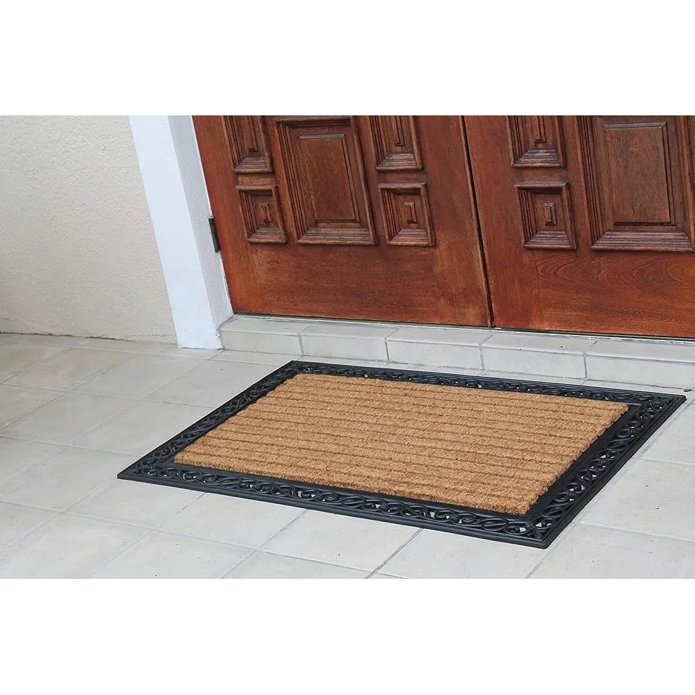 A1HC Rubber and Coir Paisley Border Doormat 30X48. Heavy Duty Mat for Front Door Large Size