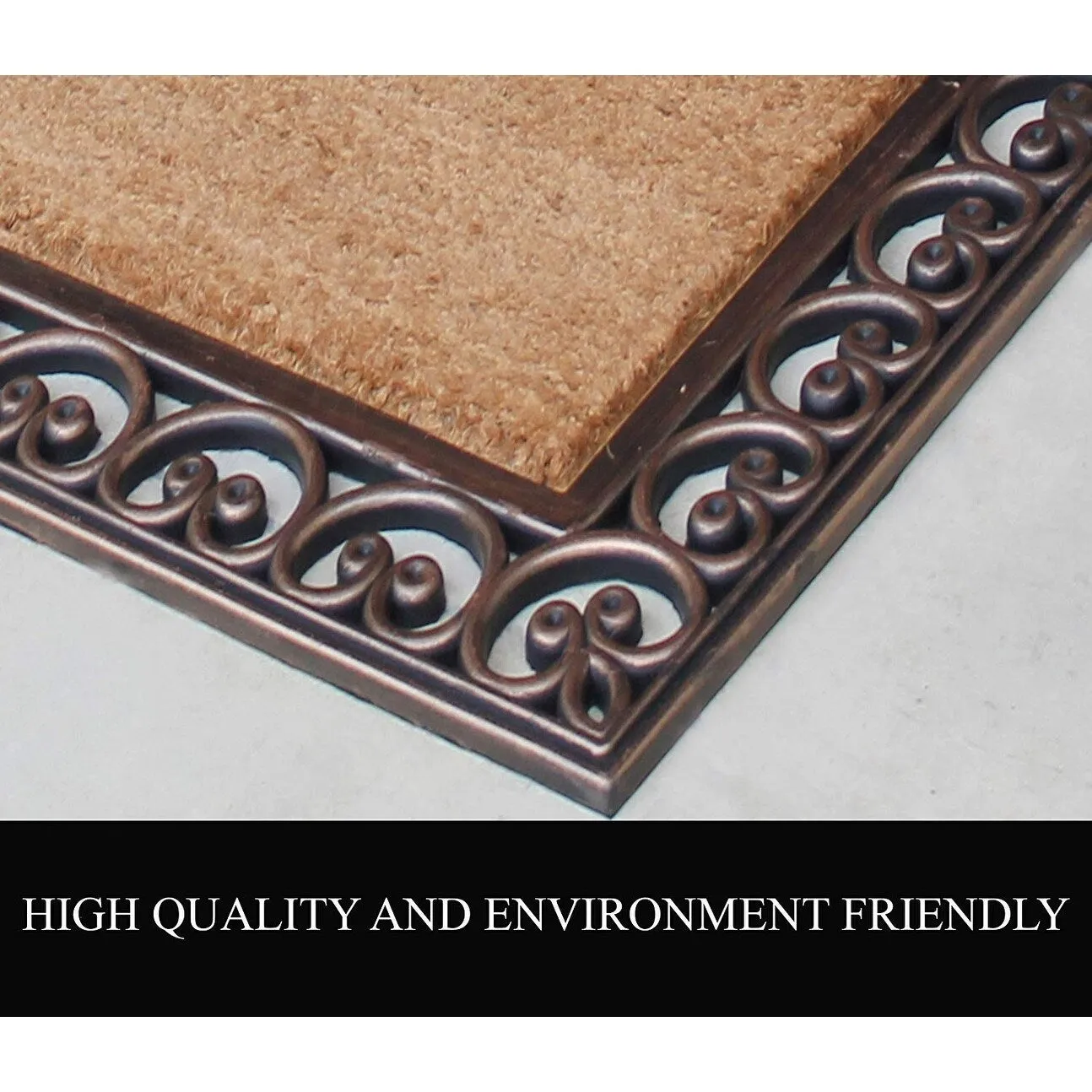 A1HC Rubber and Coir Paisley Border Doormat 30X48. Heavy Duty Mat for Front Door Large Size
