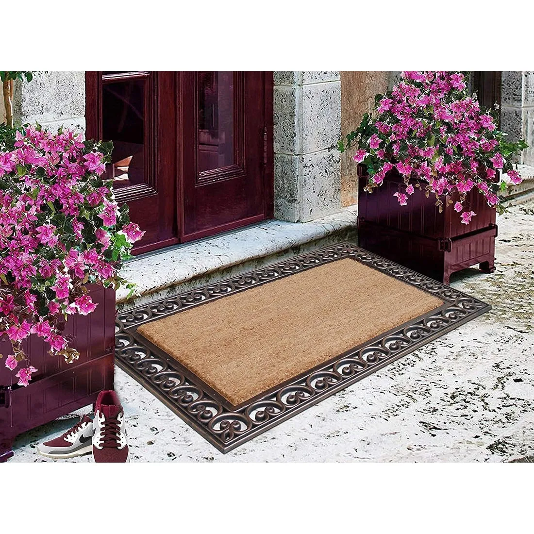 A1HC Rubber and Coir Paisley Border Doormat 30X48. Heavy Duty Mat for Front Door Large Size