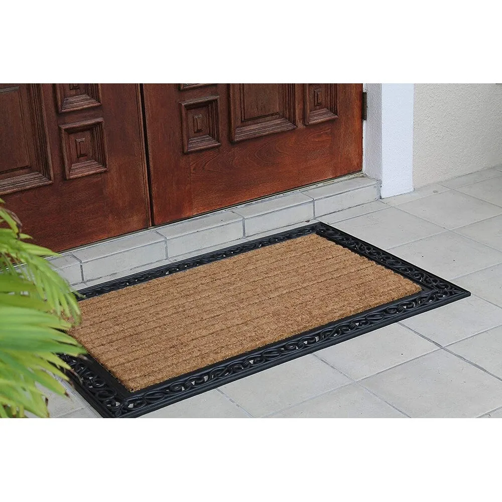 A1HC Rubber and Coir Paisley Border Doormat 30X48. Heavy Duty Mat for Front Door Large Size