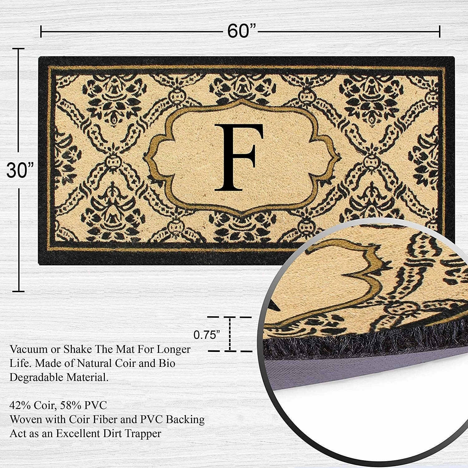 A1HC Uriel Treated Coir Monogrammed A Entry Double Door Mat 30x 60