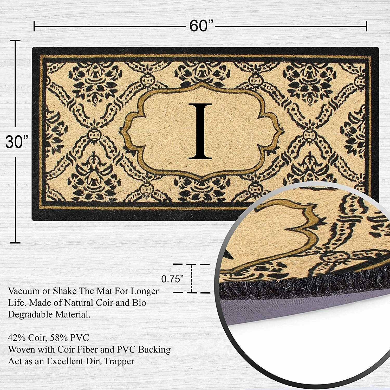 A1HC Uriel Treated Coir Monogrammed A Entry Double Door Mat 30x 60