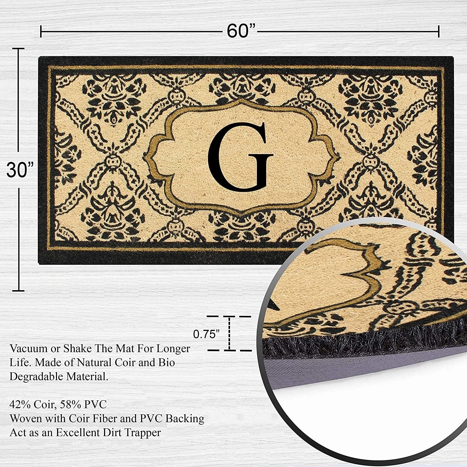 A1HC Uriel Treated Coir Monogrammed A Entry Double Door Mat 30x 60
