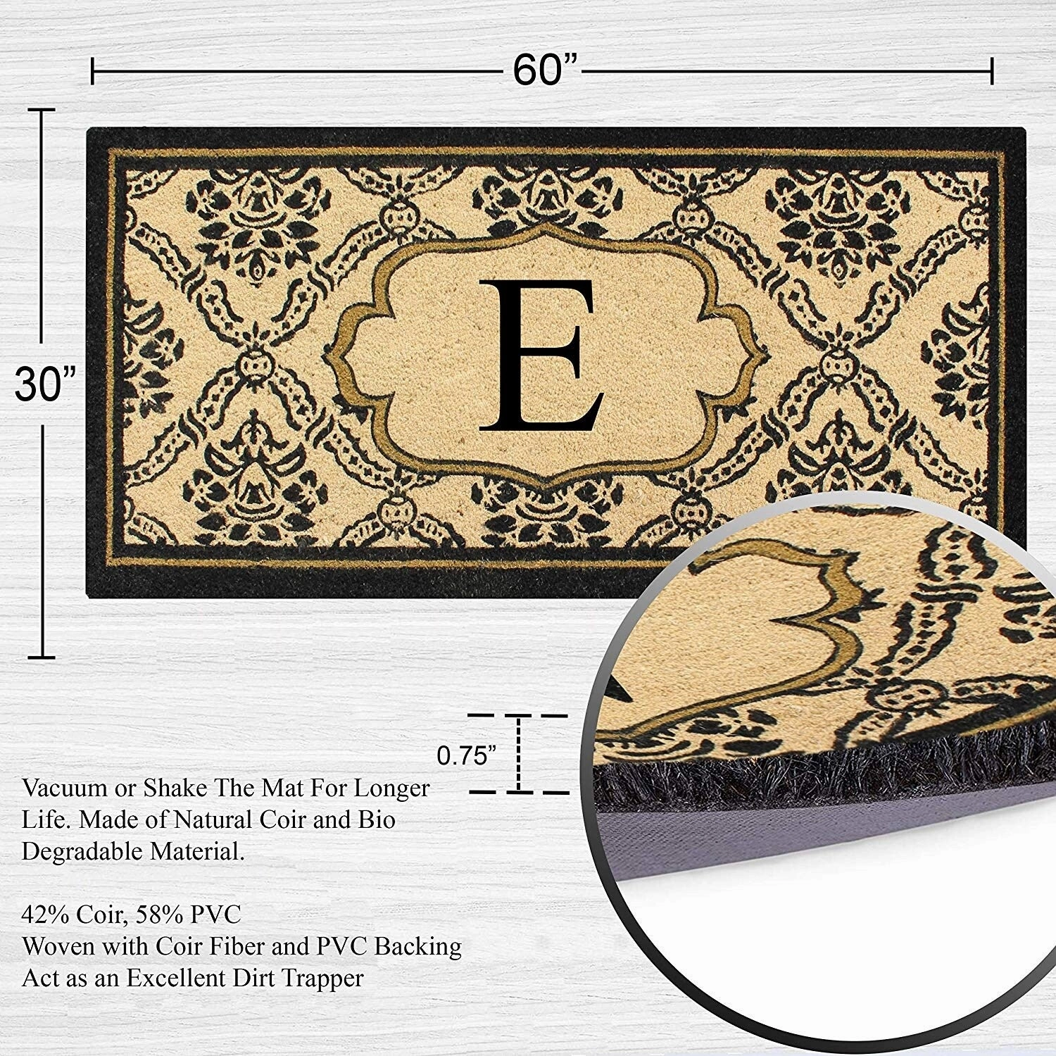 A1HC Uriel Treated Coir Monogrammed A Entry Double Door Mat 30x 60