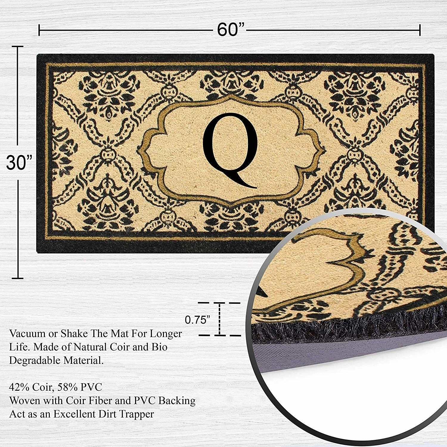 A1HC Uriel Treated Coir Monogrammed A Entry Double Door Mat 30x 60