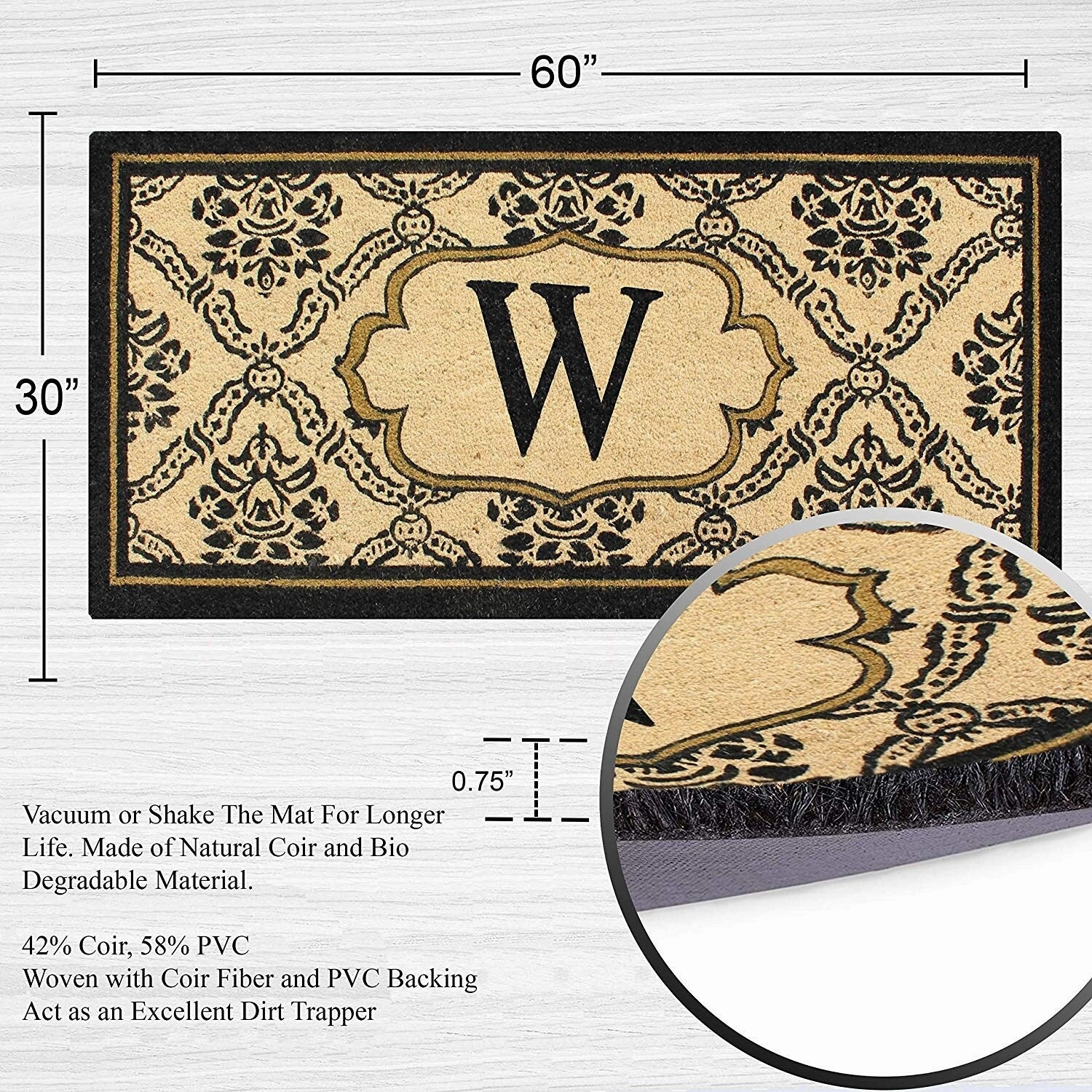 A1HC Uriel Treated Coir Monogrammed A Entry Double Door Mat 30x 60