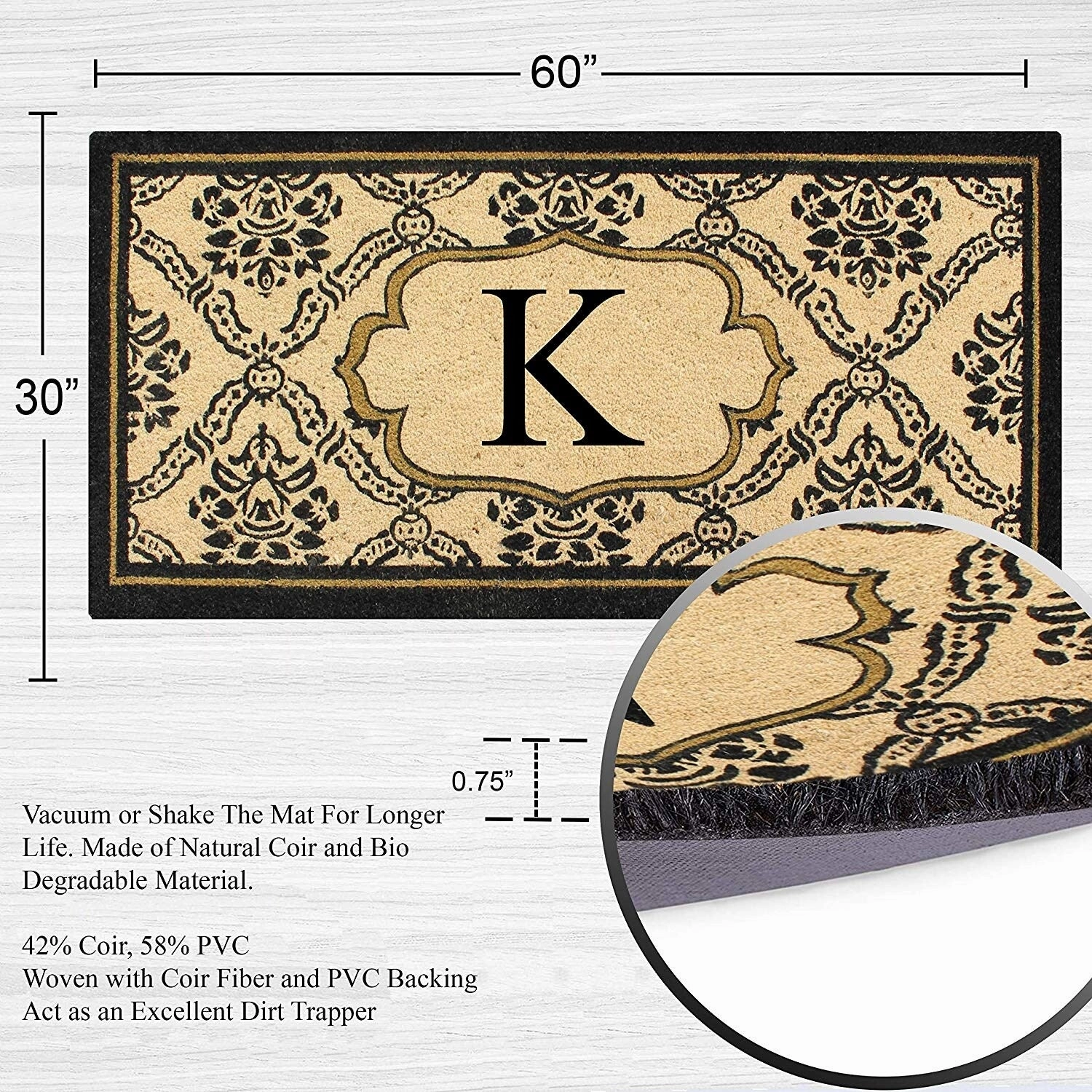 A1HC Uriel Treated Coir Monogrammed A Entry Double Door Mat 30x 60