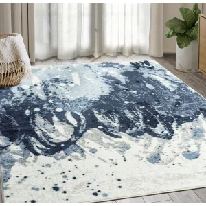 Abani Arto Contemporary Blue Distressed Indoor Indoor Area Rug