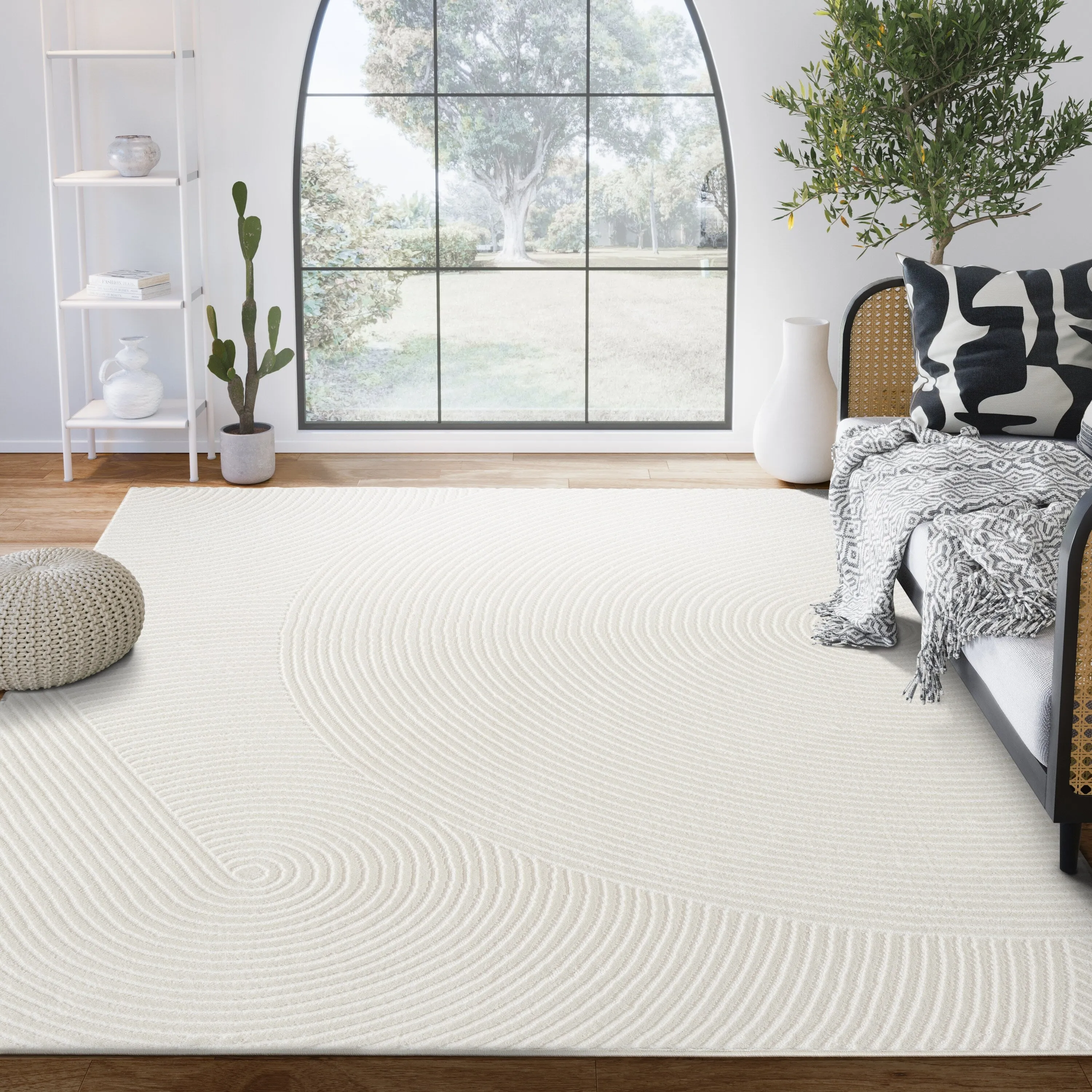 Abani Neutral NTL130 Zen Reiki Circles Area rug