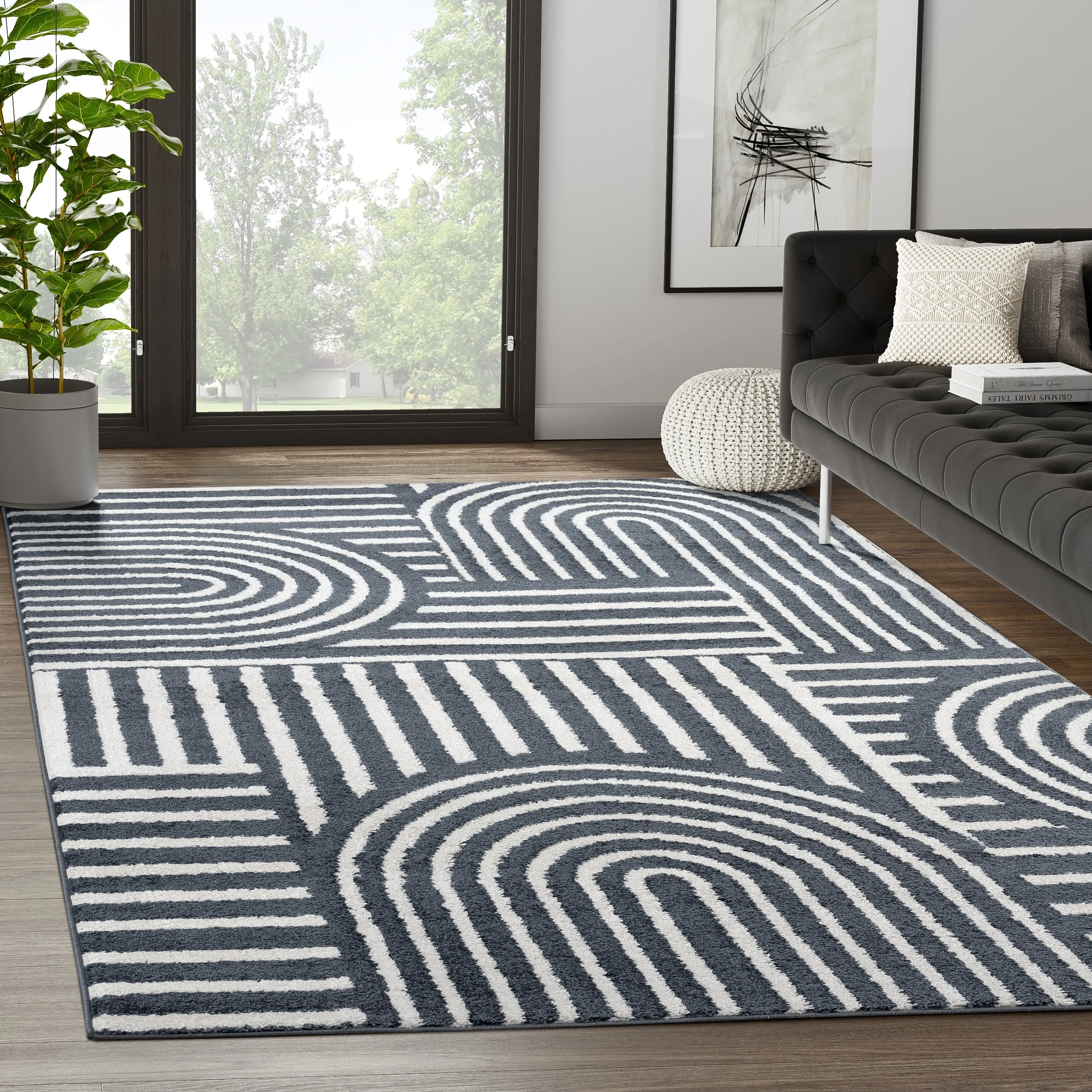 Abani Rugs Nuevo NUE120A Mid Century Arches Cream Black Area Rug