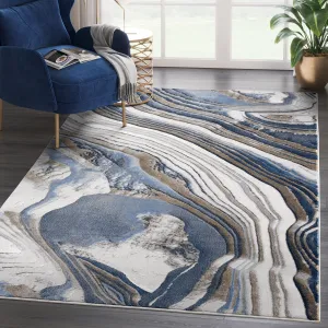 Abani Rugs Regal REG150A Blue Grey Gold Topography Inspired Area Rug