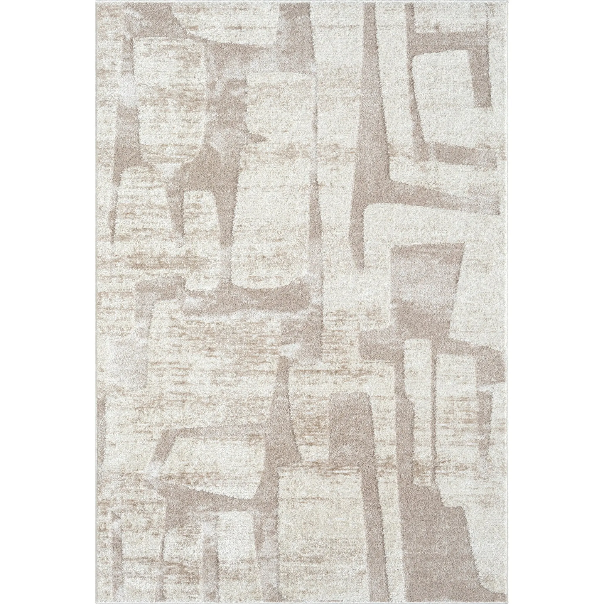 Abani Viva VIV120A Neutral Cream Beige Block Pattern Area Rug