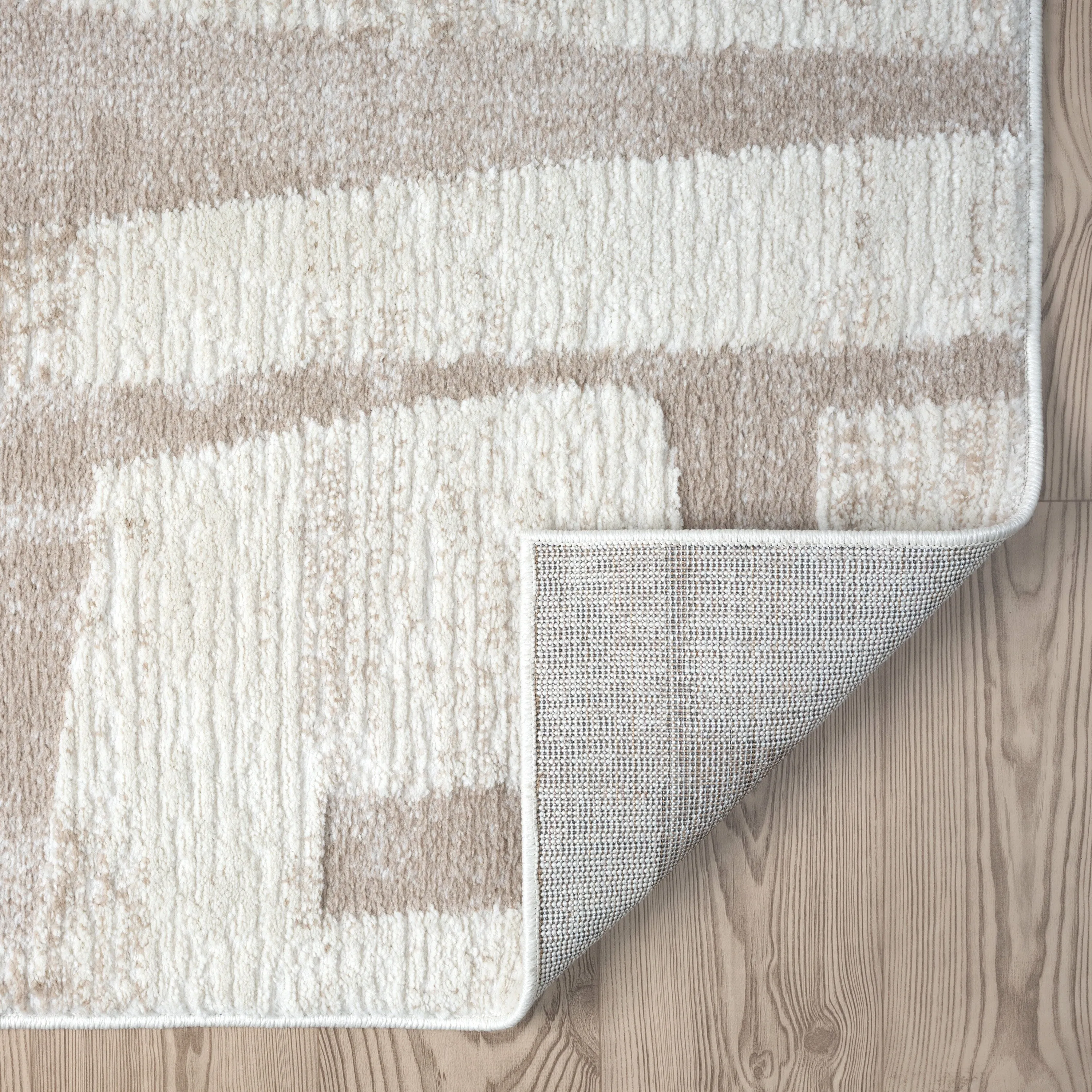 Abani Viva VIV120A Neutral Cream Beige Block Pattern Area Rug