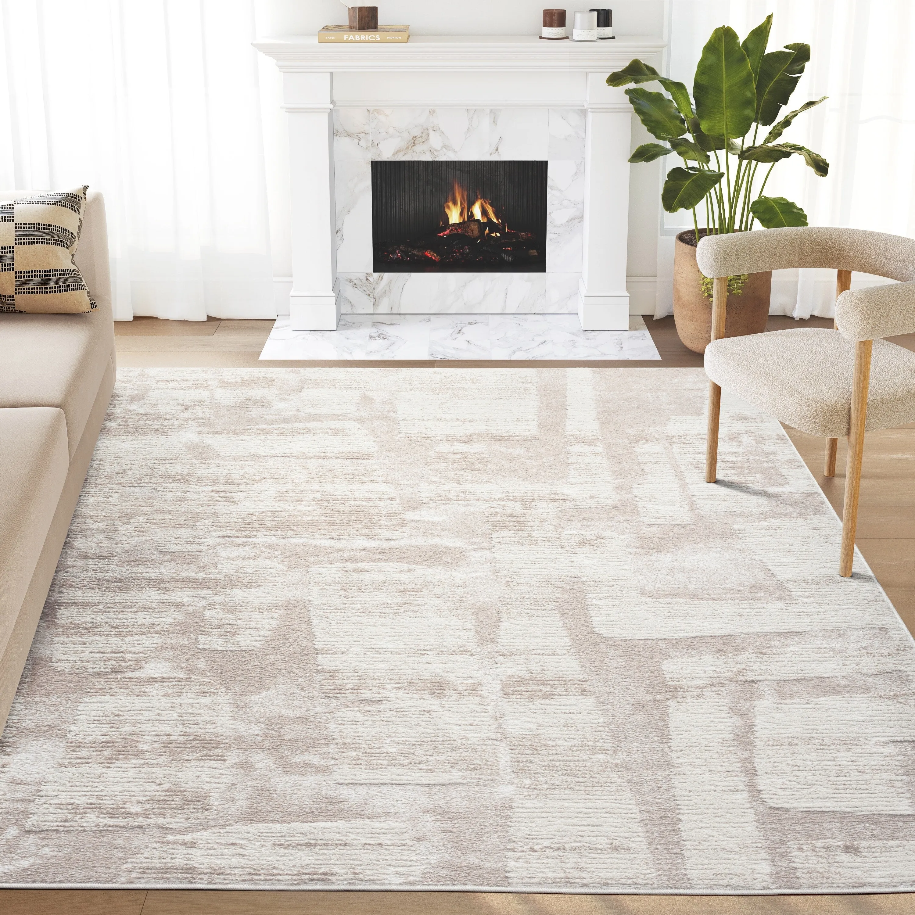 Abani Viva VIV120A Neutral Cream Beige Block Pattern Area Rug