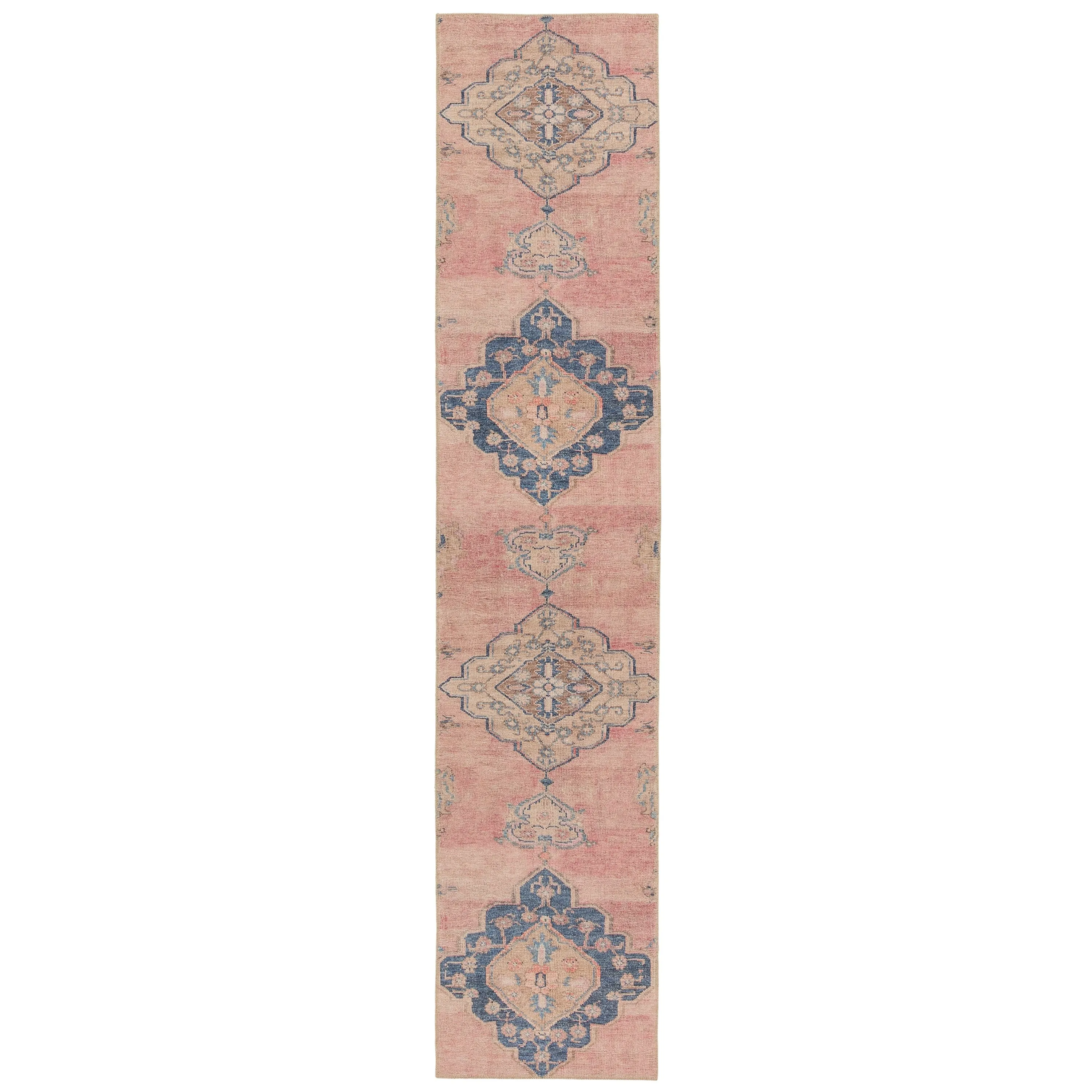 Adalee Machine Washable Medallion Pink/ Blue Area Rug