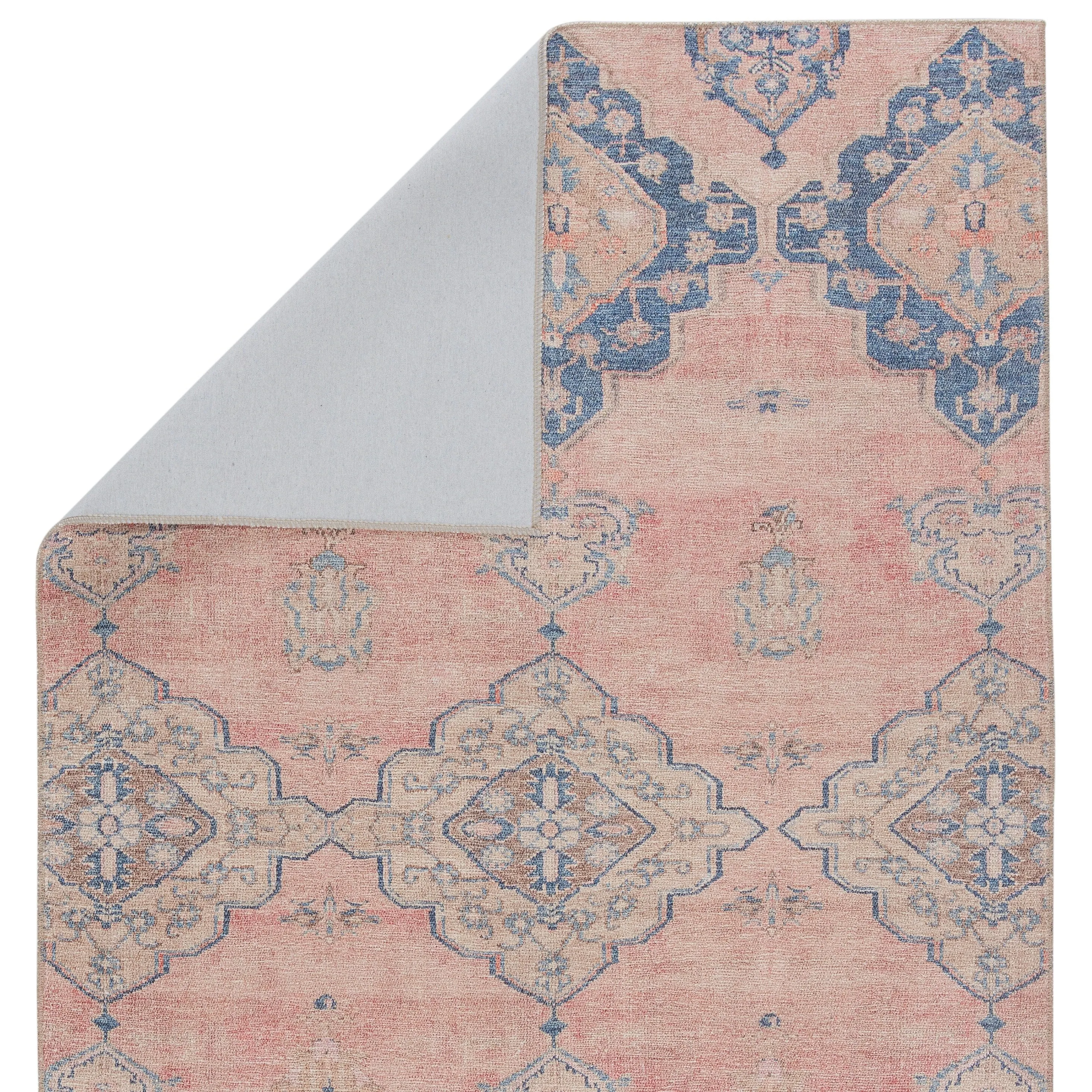 Adalee Machine Washable Medallion Pink/ Blue Area Rug