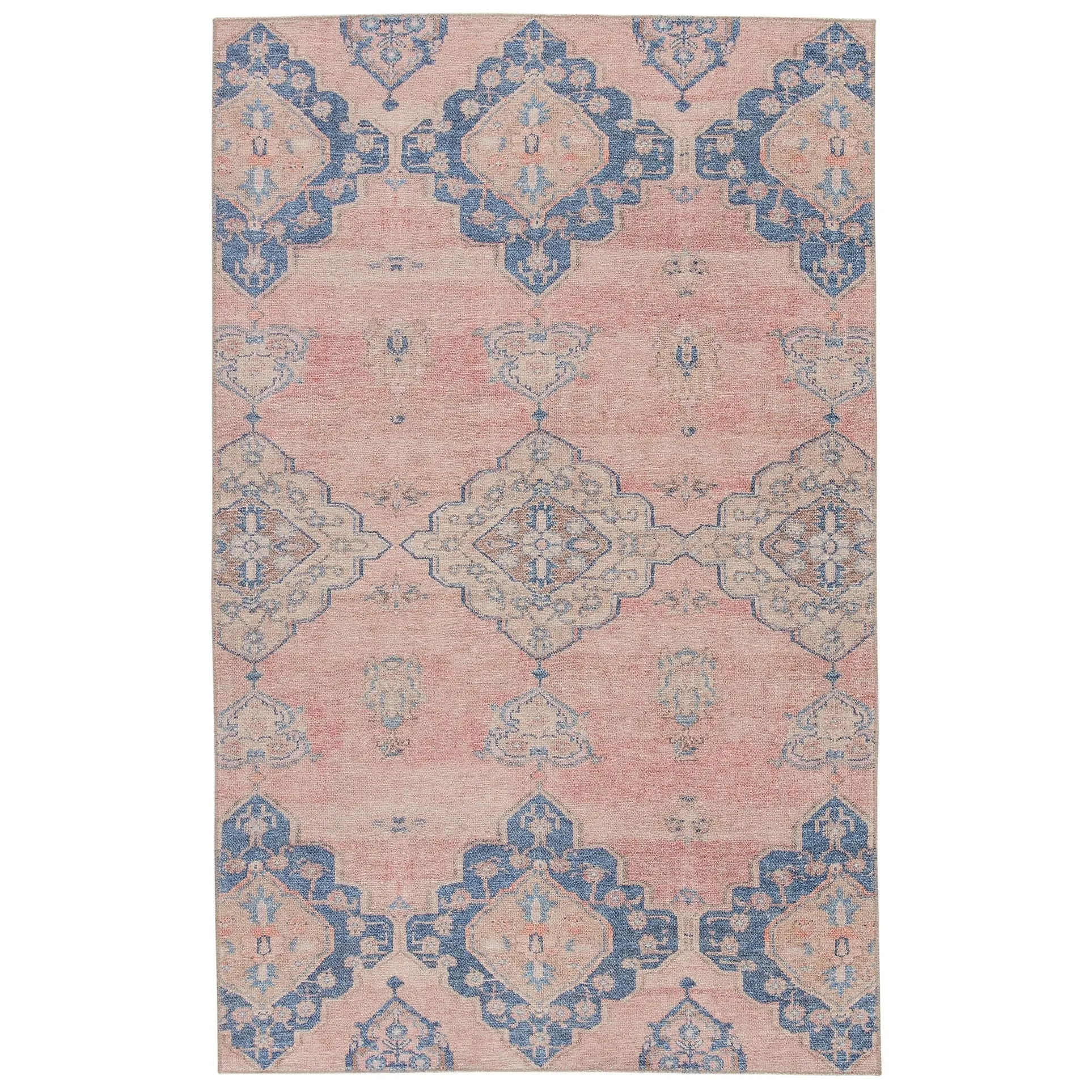 Adalee Machine Washable Medallion Pink/ Blue Area Rug