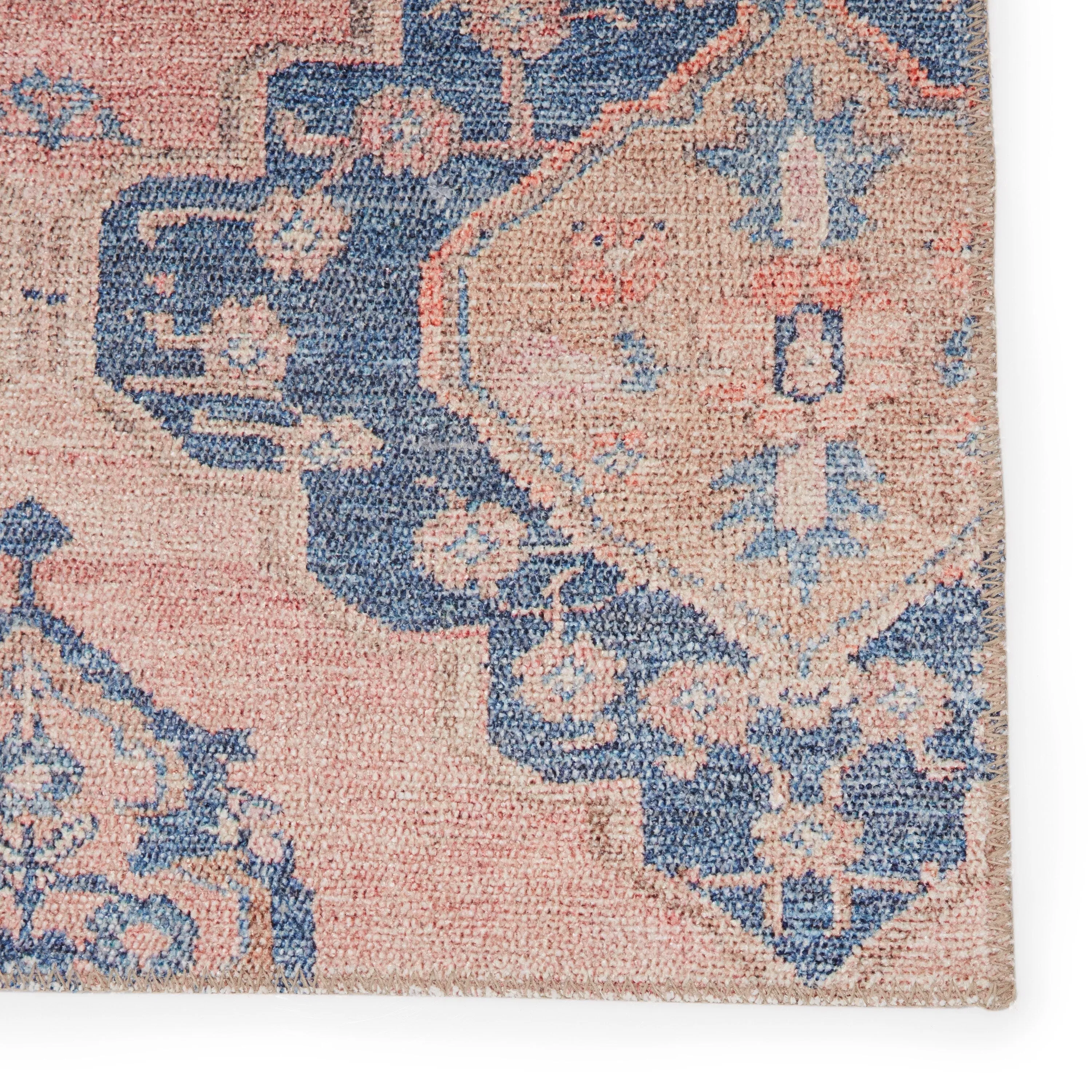 Adalee Machine Washable Medallion Pink/ Blue Area Rug
