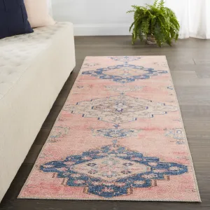 Adalee Machine Washable Medallion Pink/ Blue Area Rug