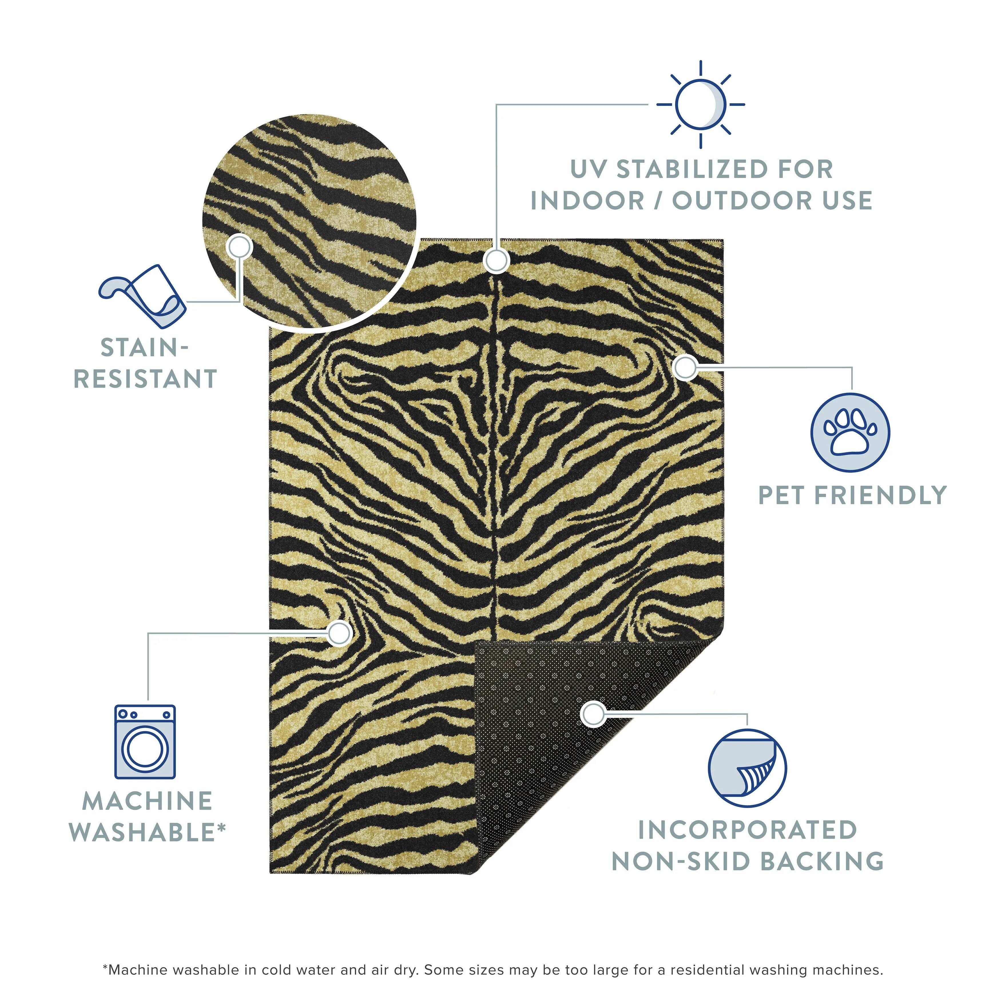 Addison Indoor/ Outdoor Safari Zebra Animal Print Washable Area Rug
