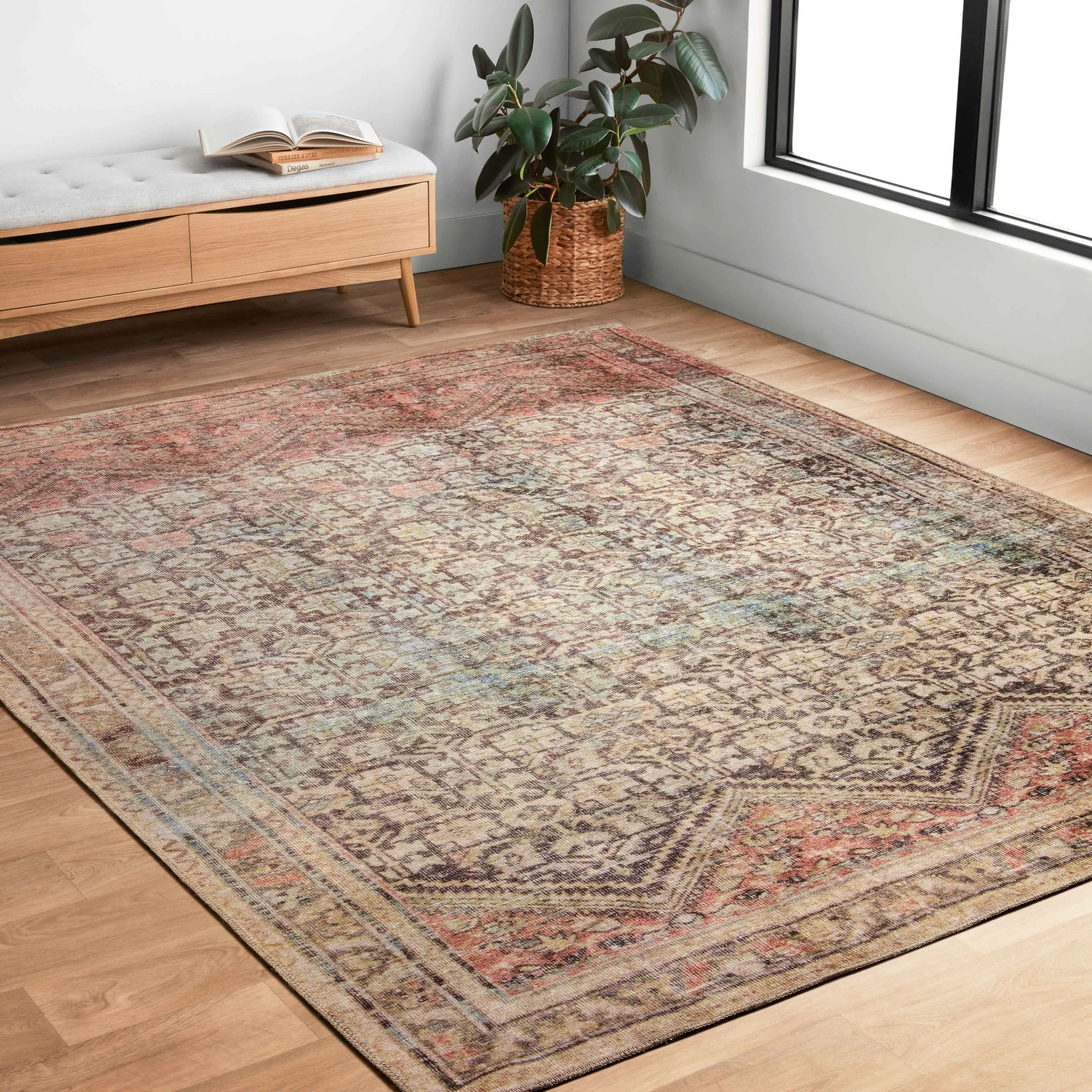 Alexander Home Tremezzina Printed Geometric Botanical Distressed Rug