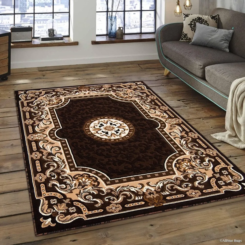 Allstar 18th Century Vintage Regal Bordered Floral Medallion Area Rug